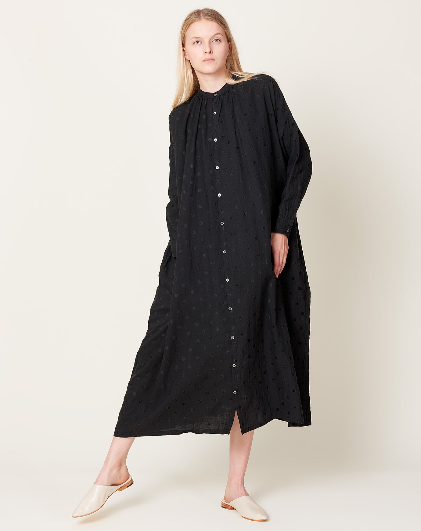 Azumadaki Ramie Flocky Dot Dress in Black | Ichi Antiquités | Covet + Lou