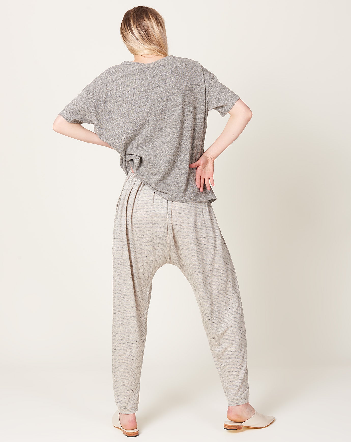 Ichi Antiquités Border Pants in Natural & Grey