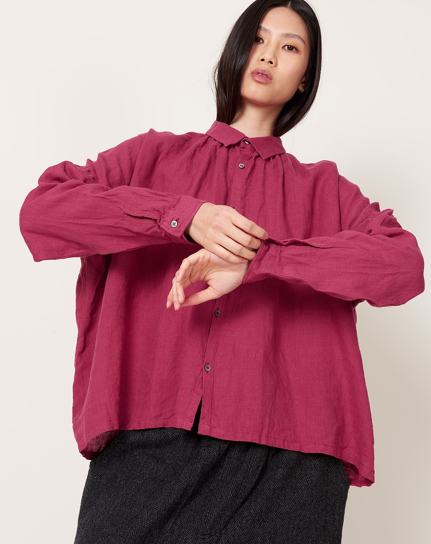 Ichi Antiquités Color Linen Shirt in Pink