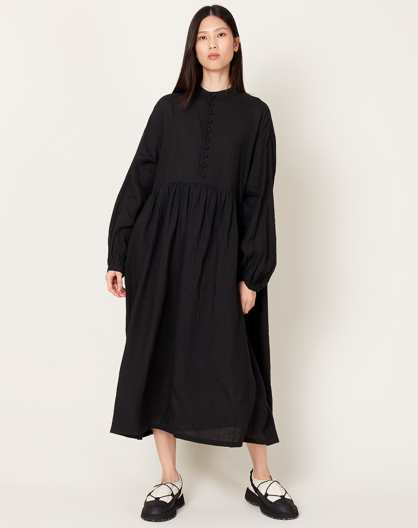 Ichi Antiquités French Linen Dress in Black