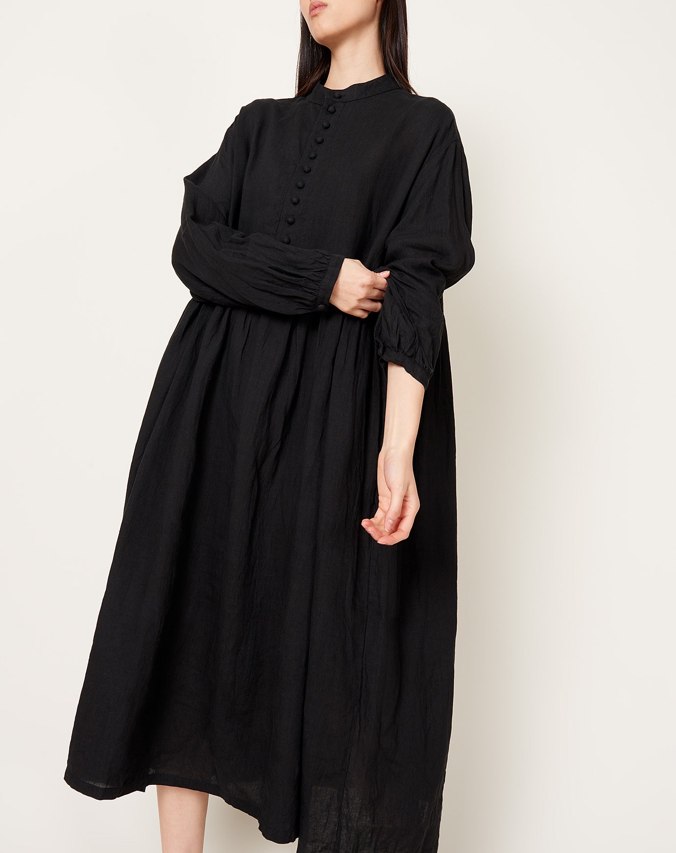 Ichi Antiquités French Linen Dress in Black