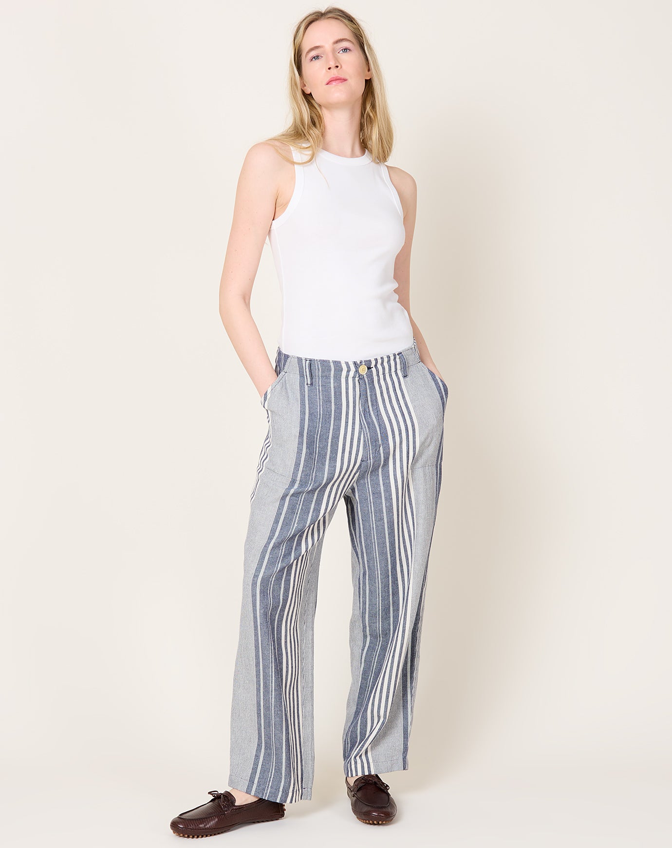 Ichi Antiquités India Random Stripe Pants in Navy