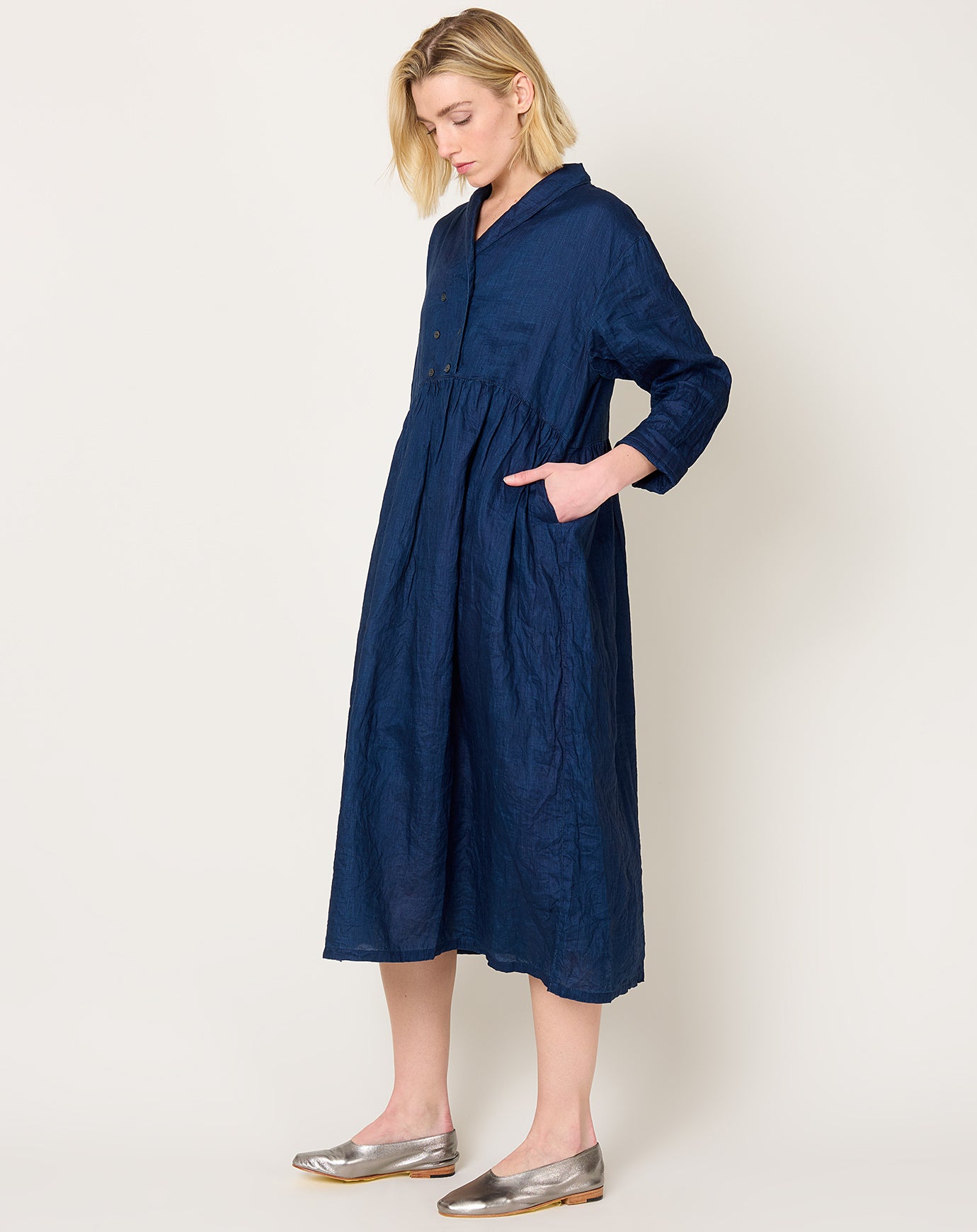 Ichi Antiquités Indigo Linen Dress