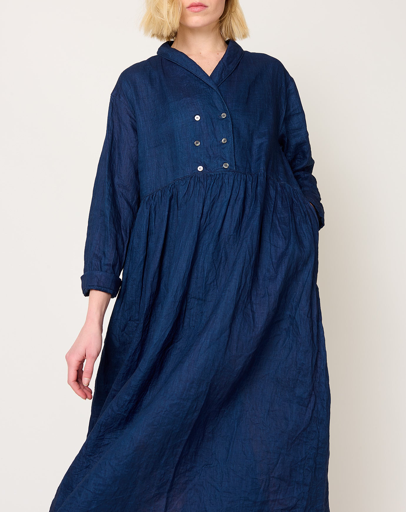 Ichi Antiquités Indigo Linen Dress