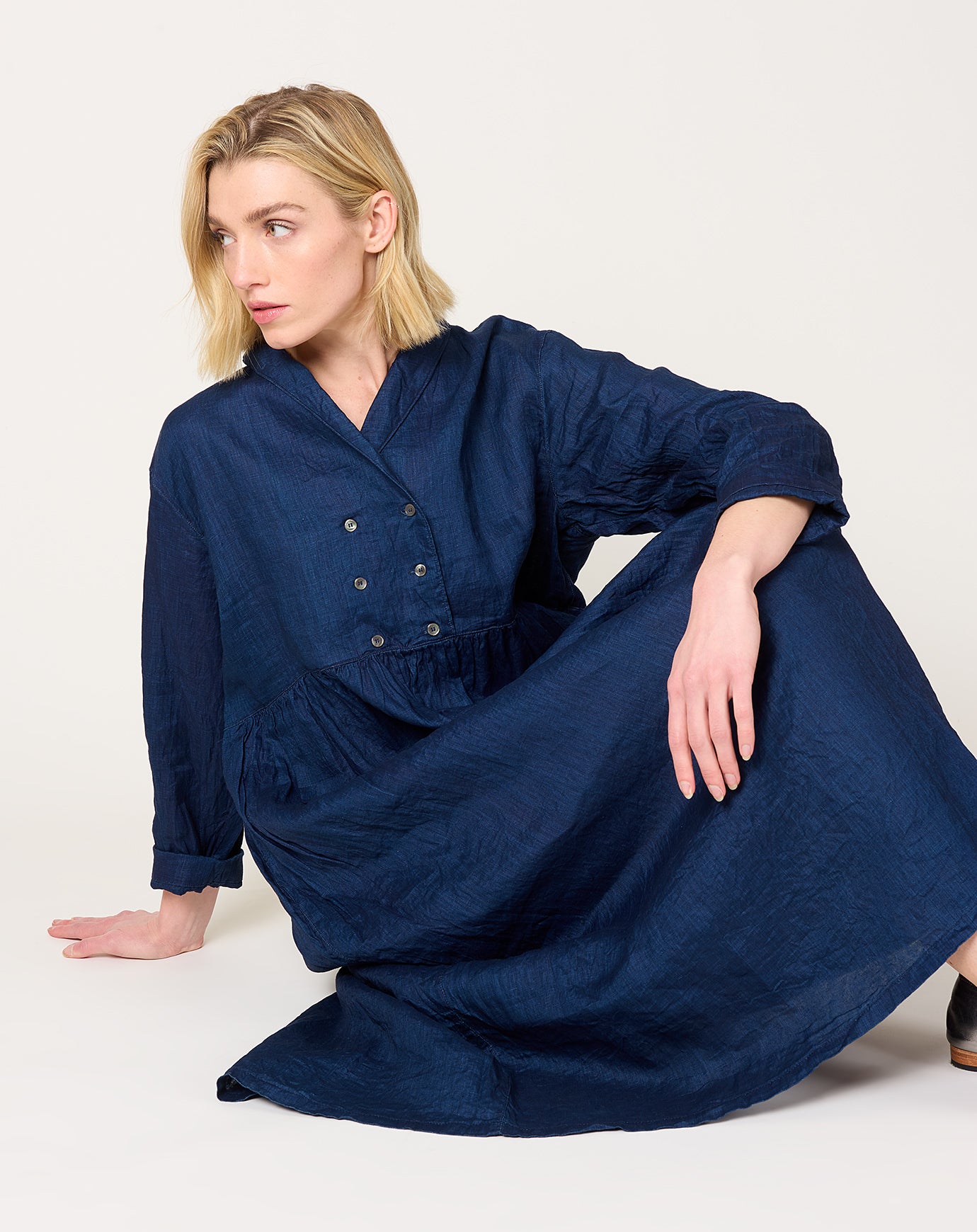 Ichi Antiquités Indigo Linen Dress