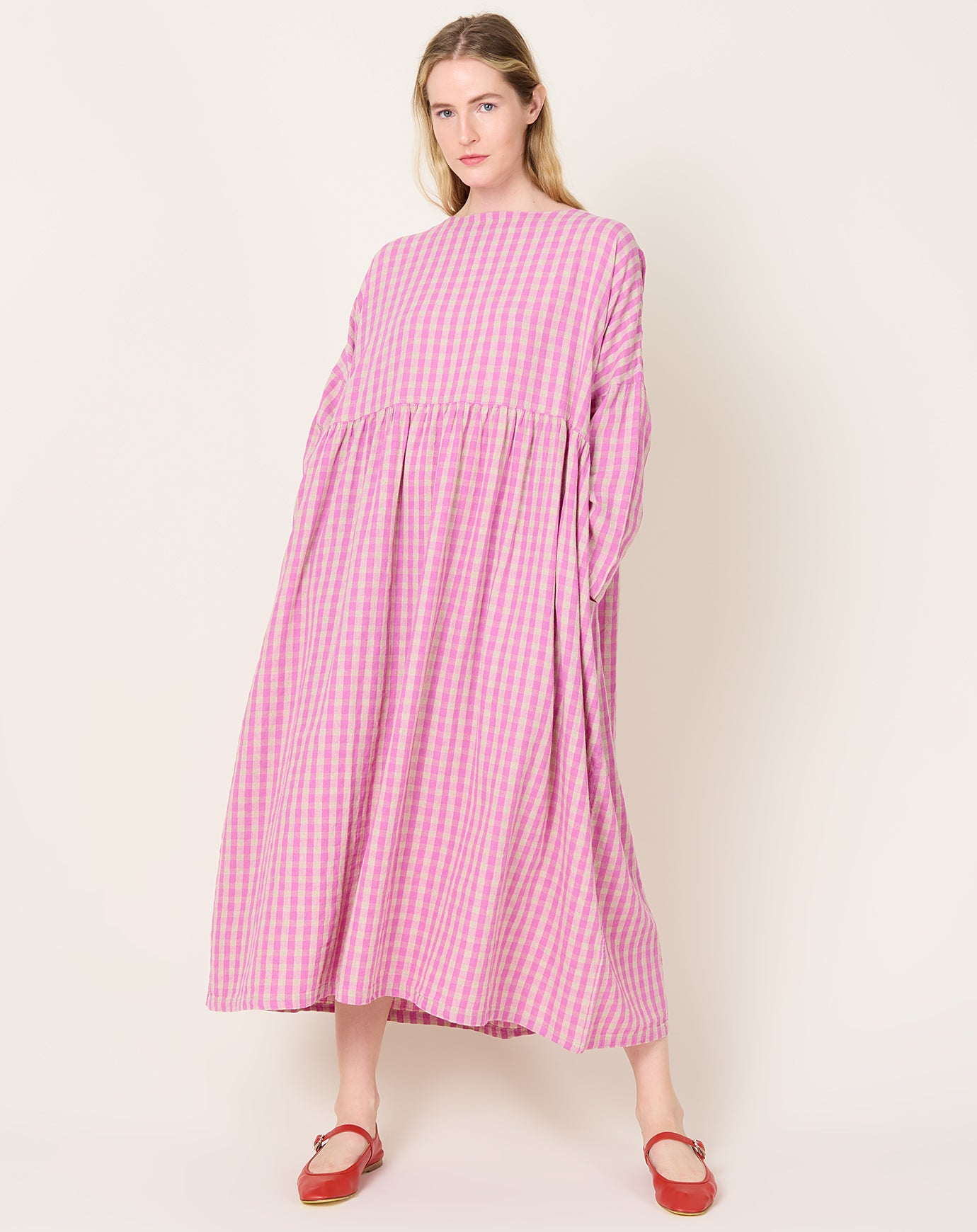 Ichi Antiquités L/C Gingham Dress in Pink & Naural