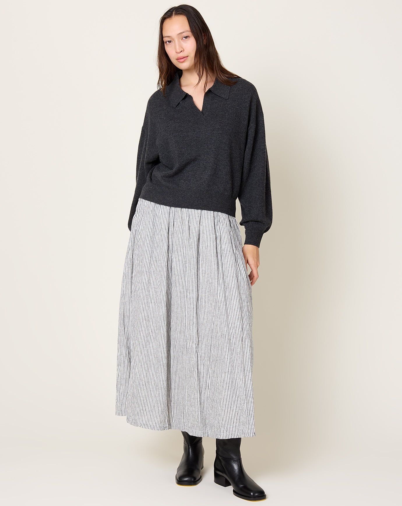 Ichi Antiquités Stripe Skirt in White