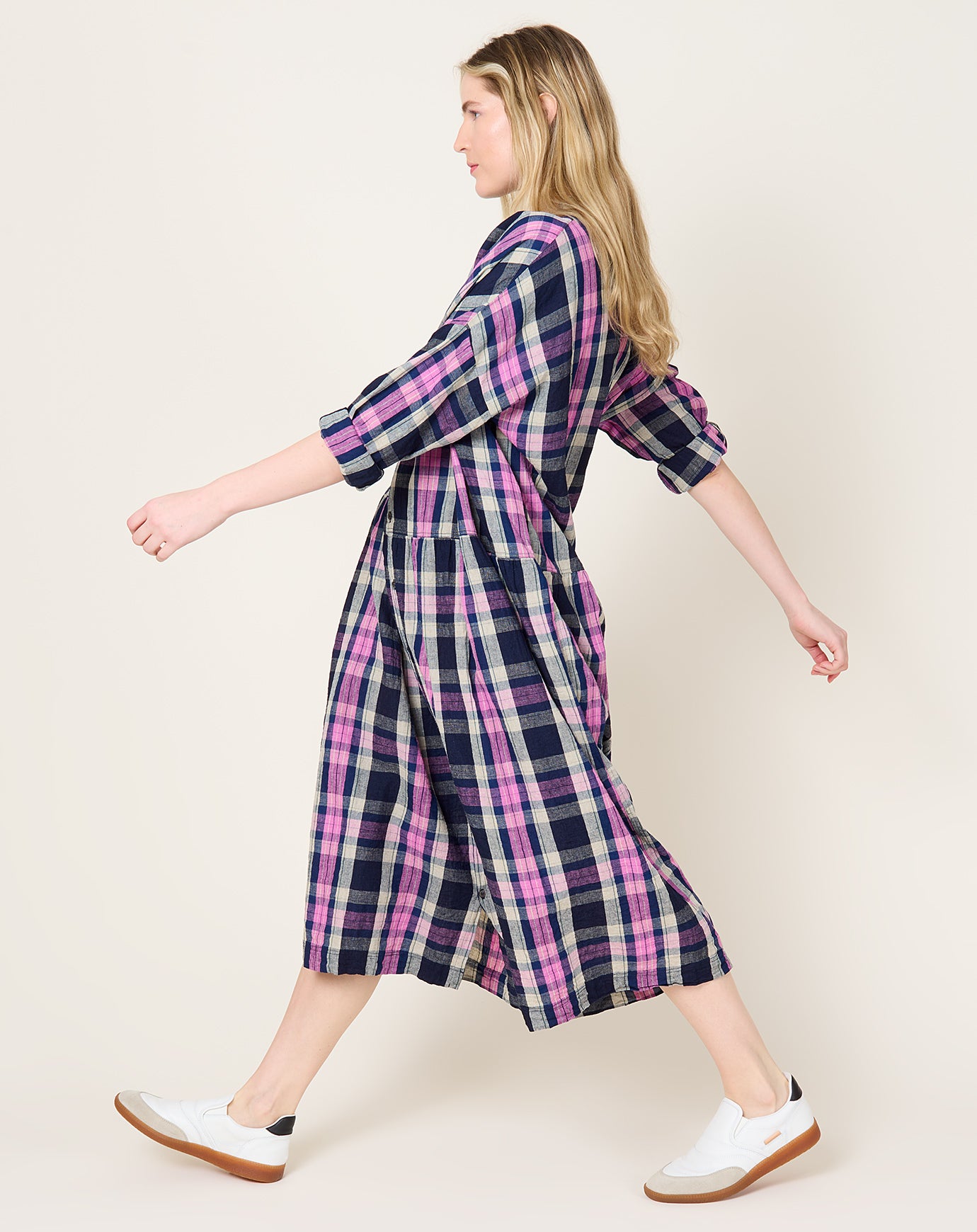 Ichi Antiquités L/C Tartan Dress in Indigo