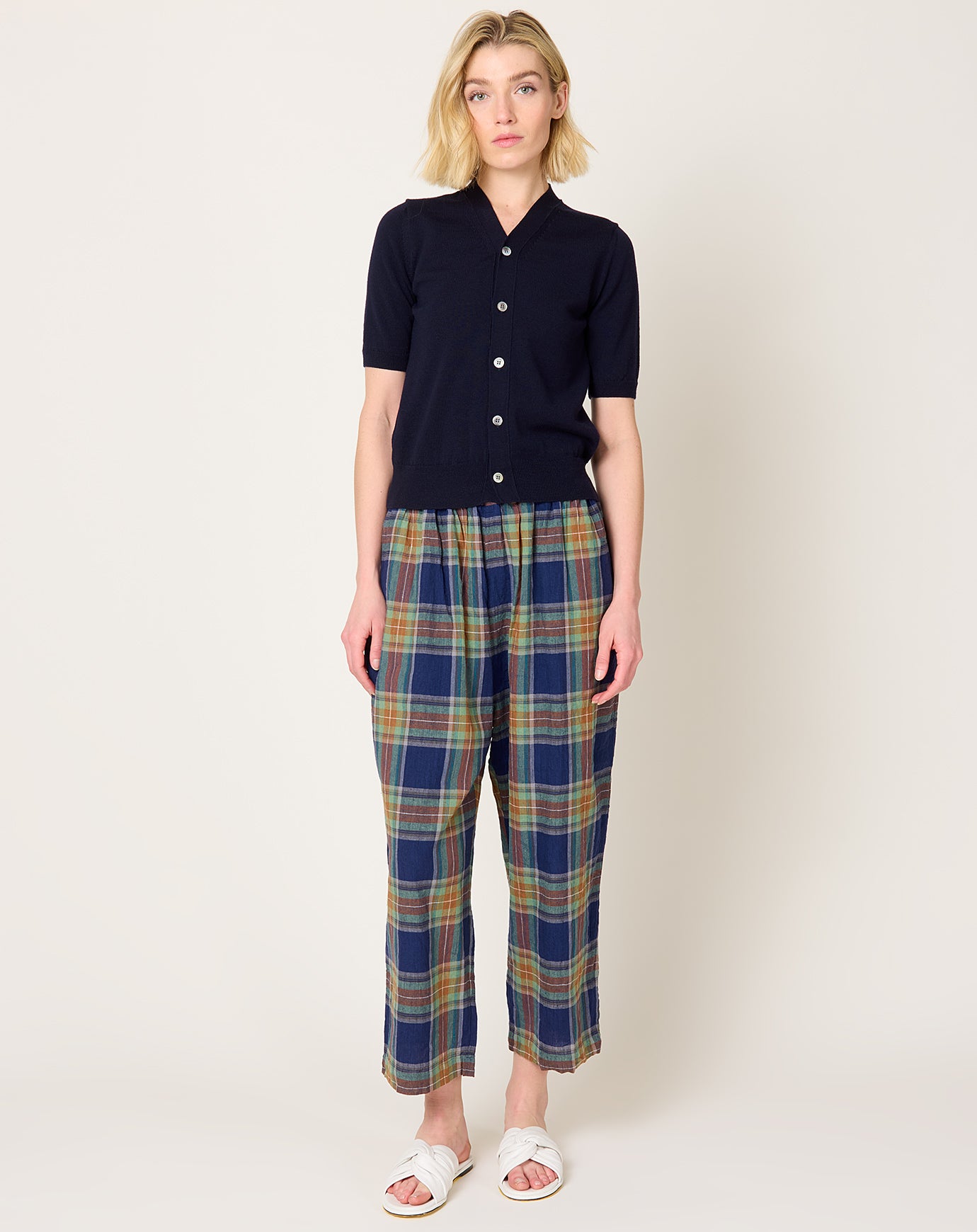 Ichi Antiquités Tartan Pants in Navy