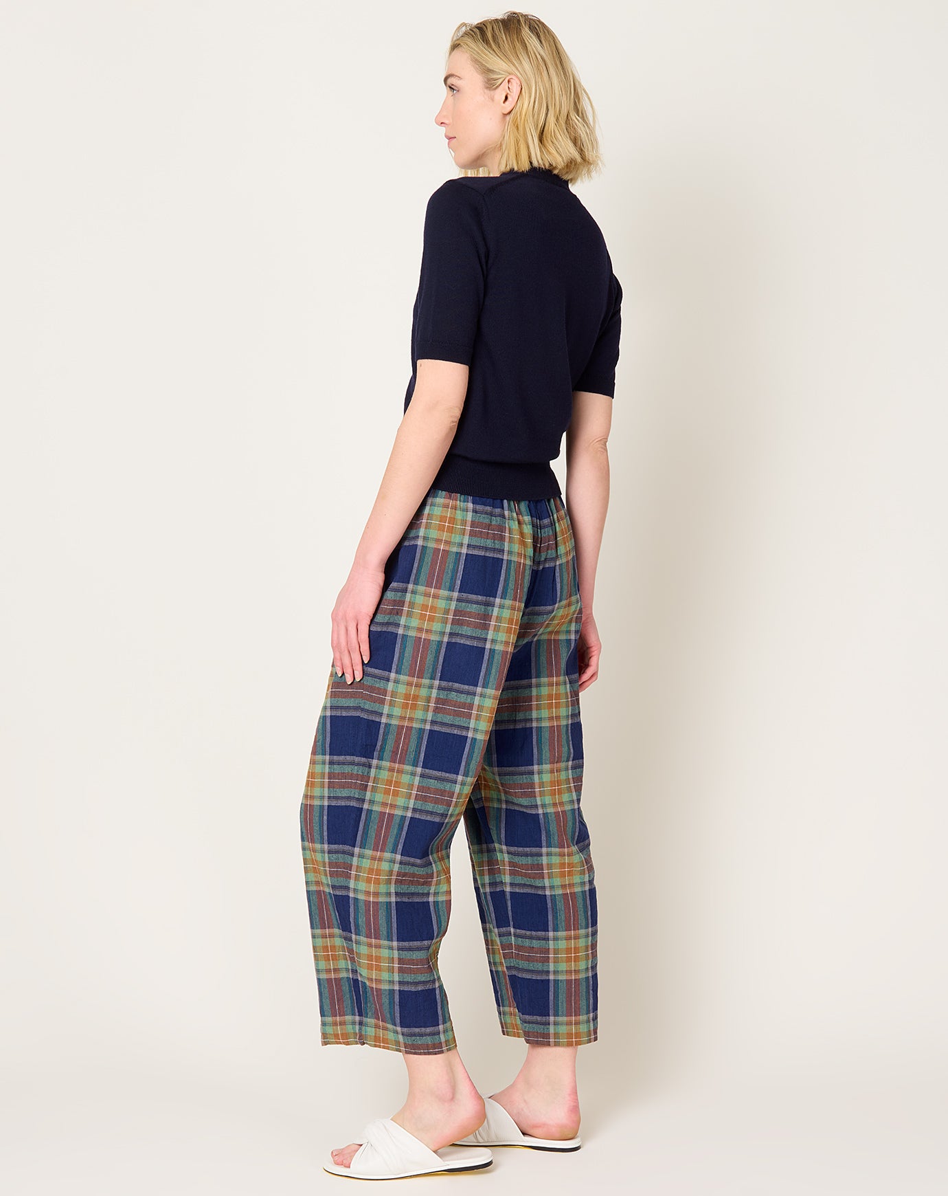 Ichi Antiquités Tartan Pants in Navy