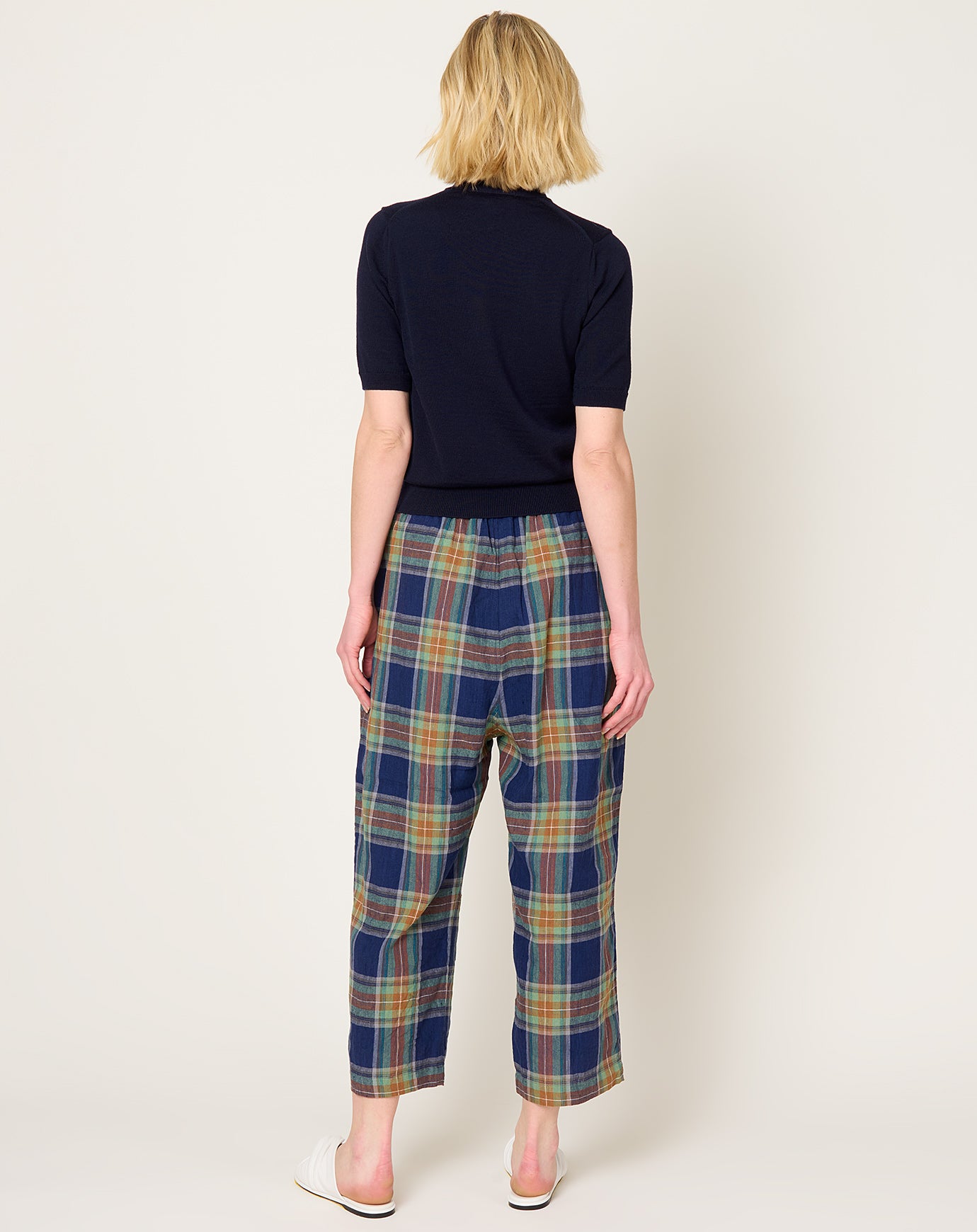 Ichi Antiquités Tartan Pants in Navy