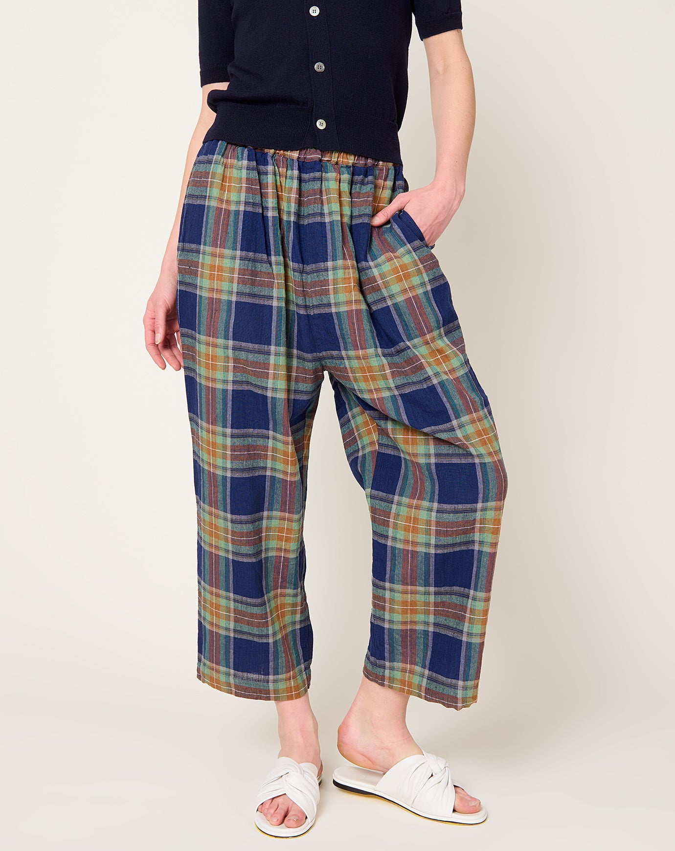 Ichi Antiquités Tartan Pants in Navy