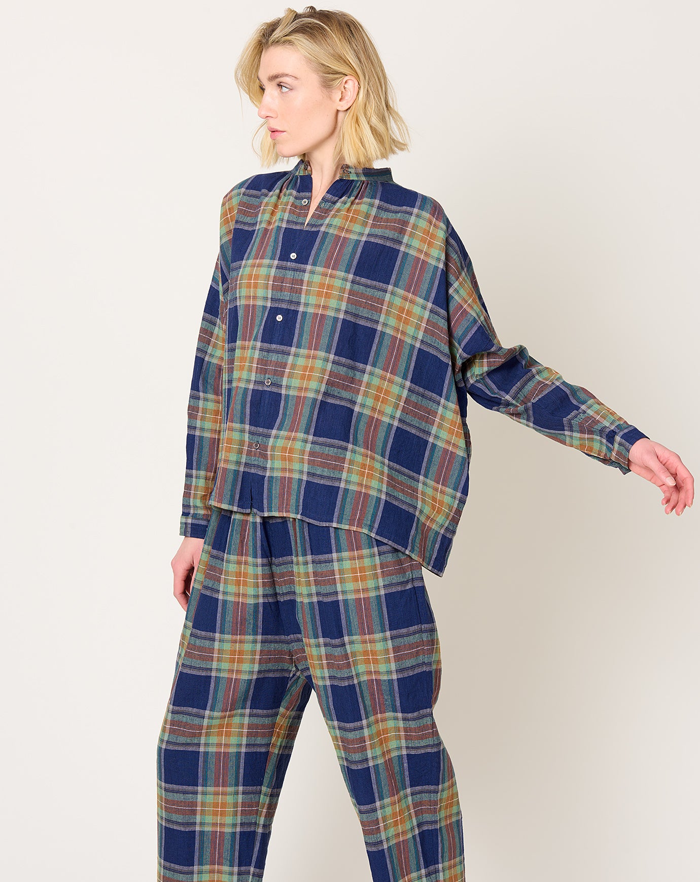 Ichi Antiquités Tartan Shirt in Navy