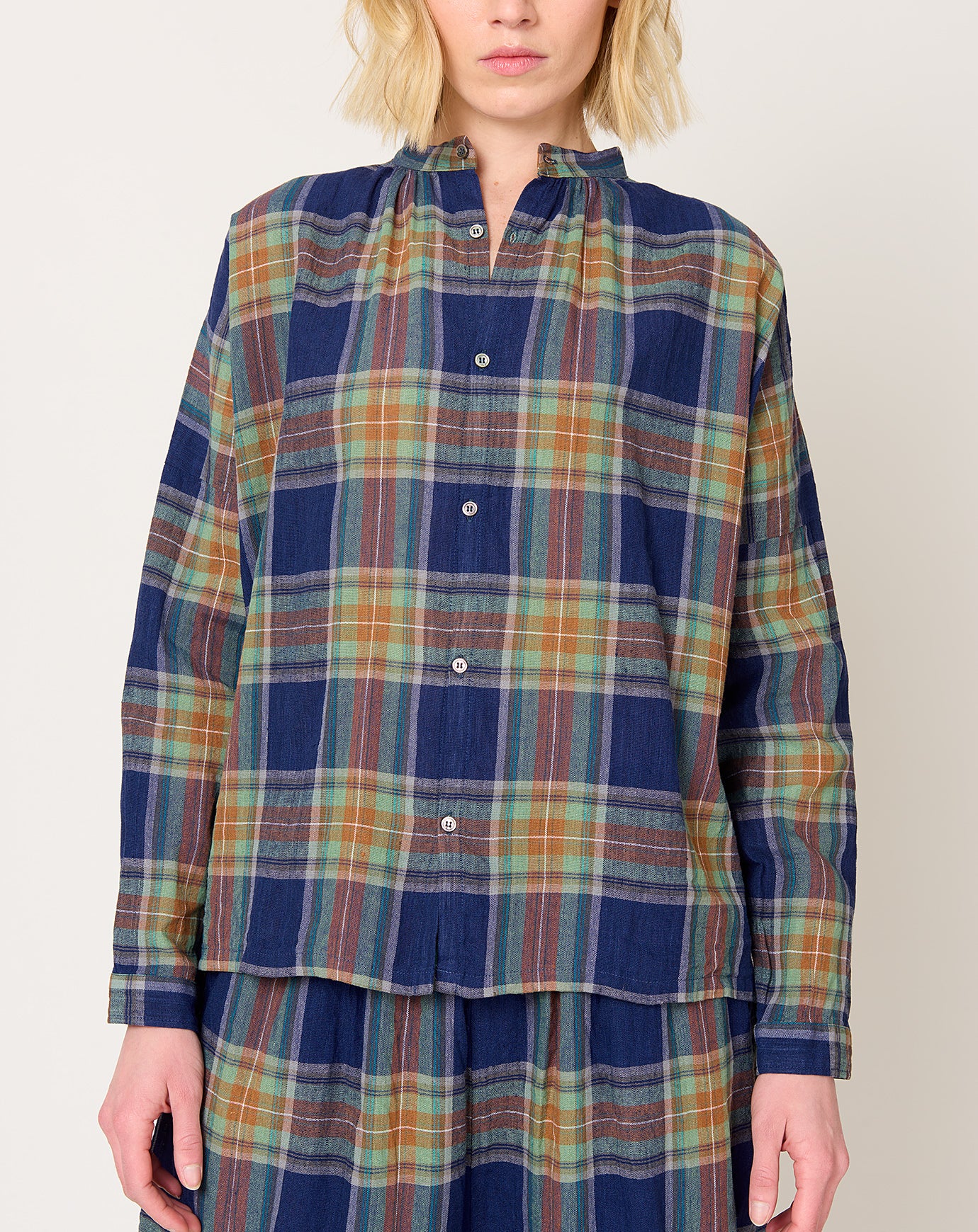 Ichi Antiquités Tartan Shirt in Navy