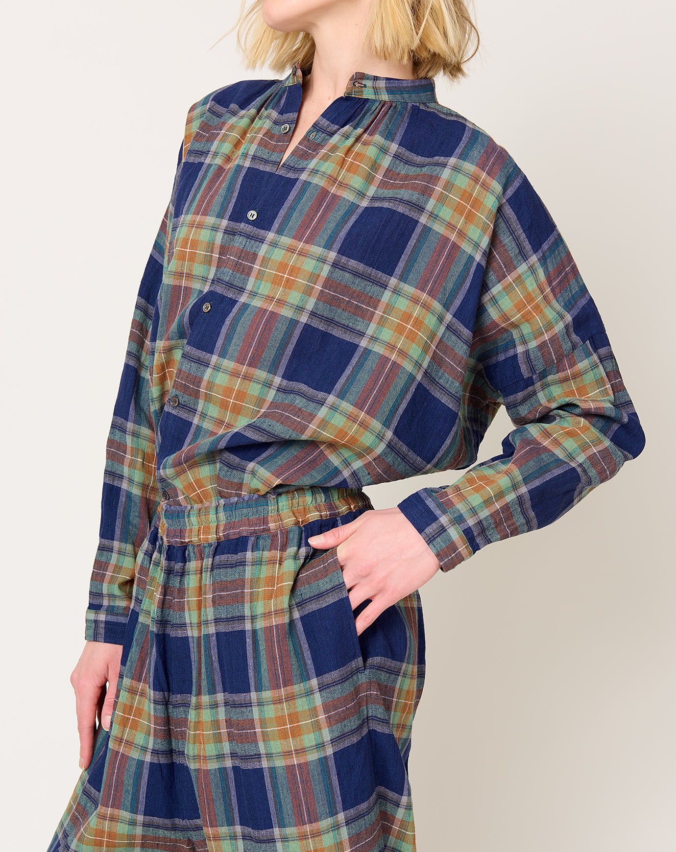 Ichi Antiquités Tartan Shirt in Navy