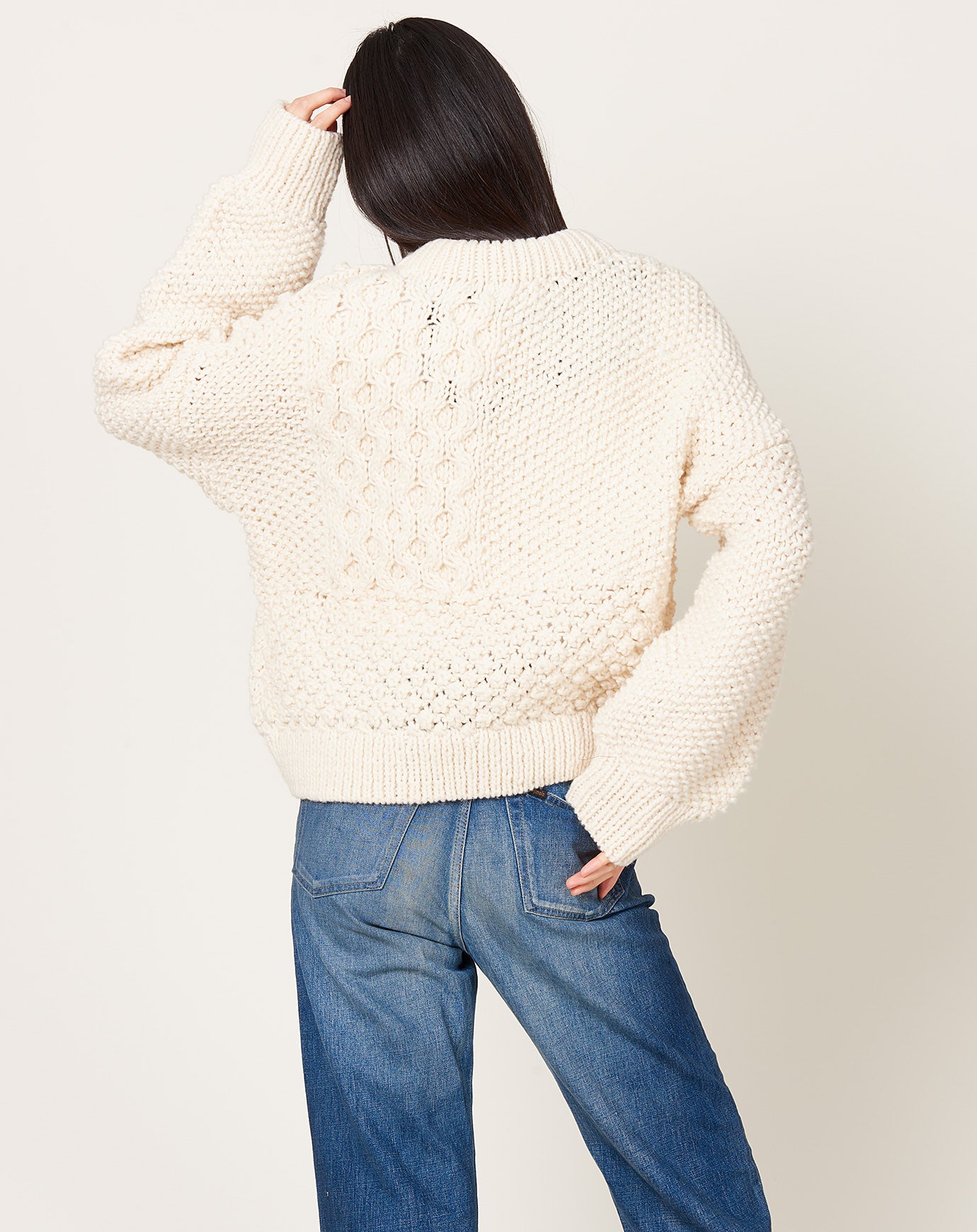 Ichi Antiquités Peru Hand-Knit Pullover in White