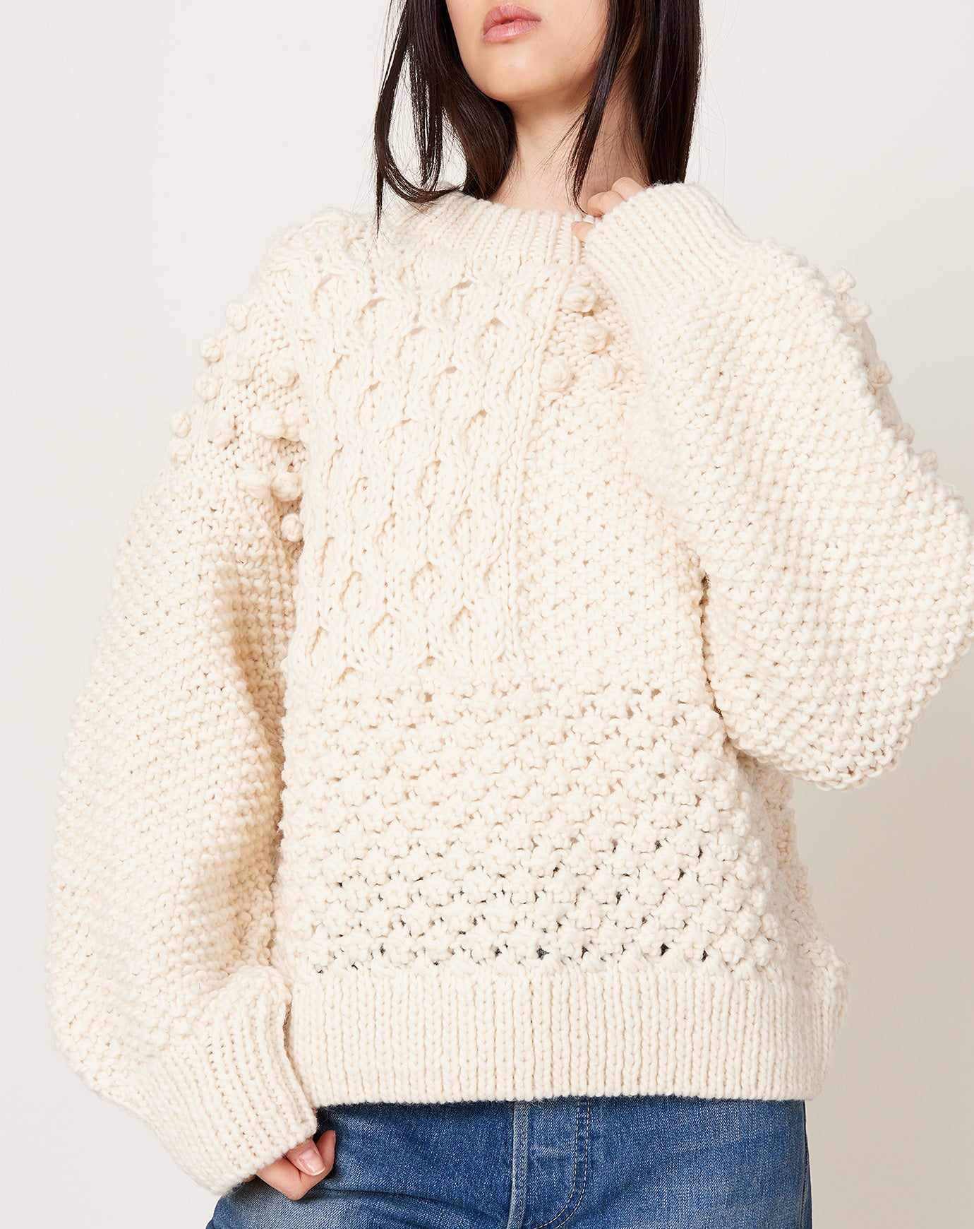 Ichi Antiquités Peru Hand-Knit Pullover in White