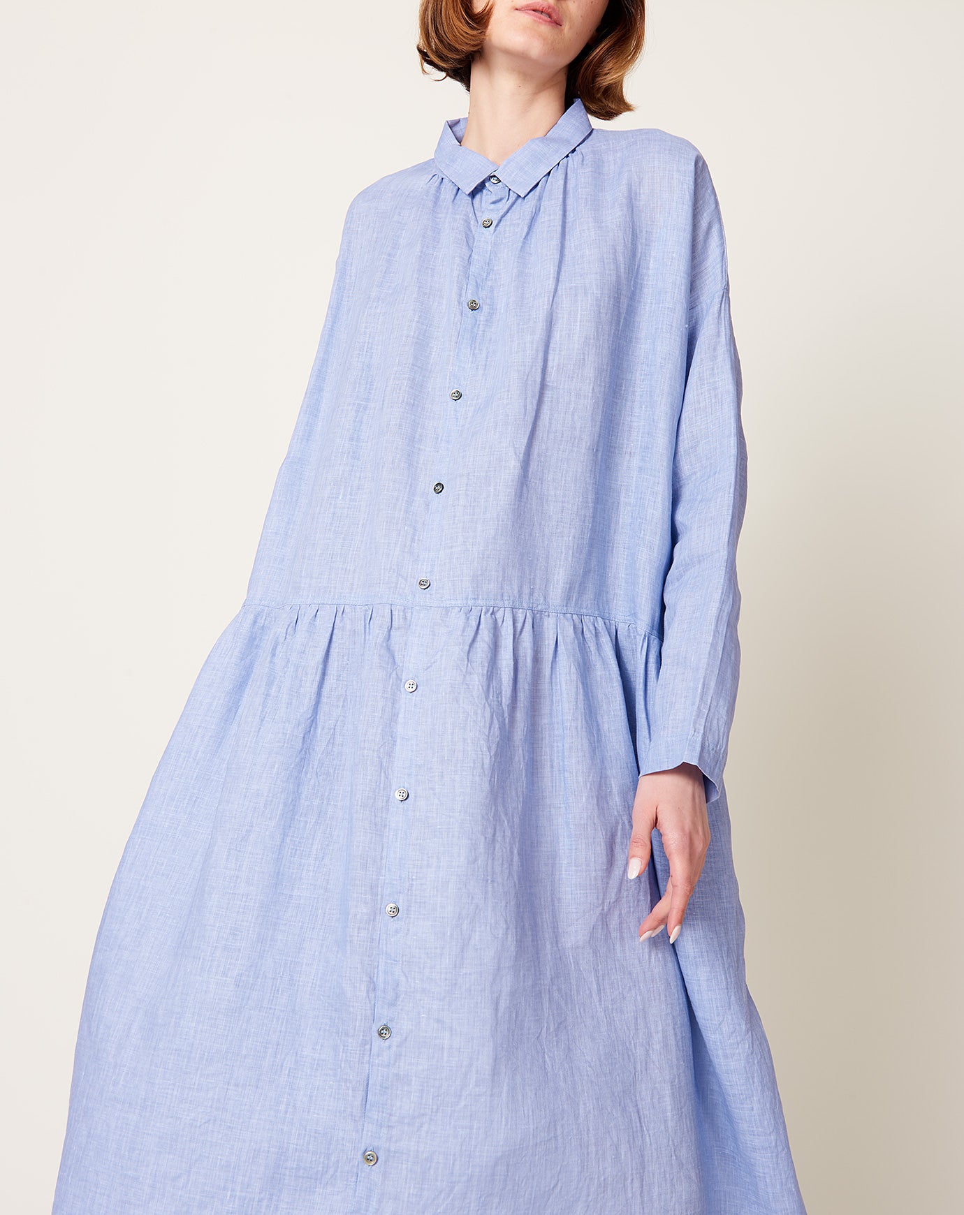 Ichi Antiquités Pigment Color Linen Dress in Blue