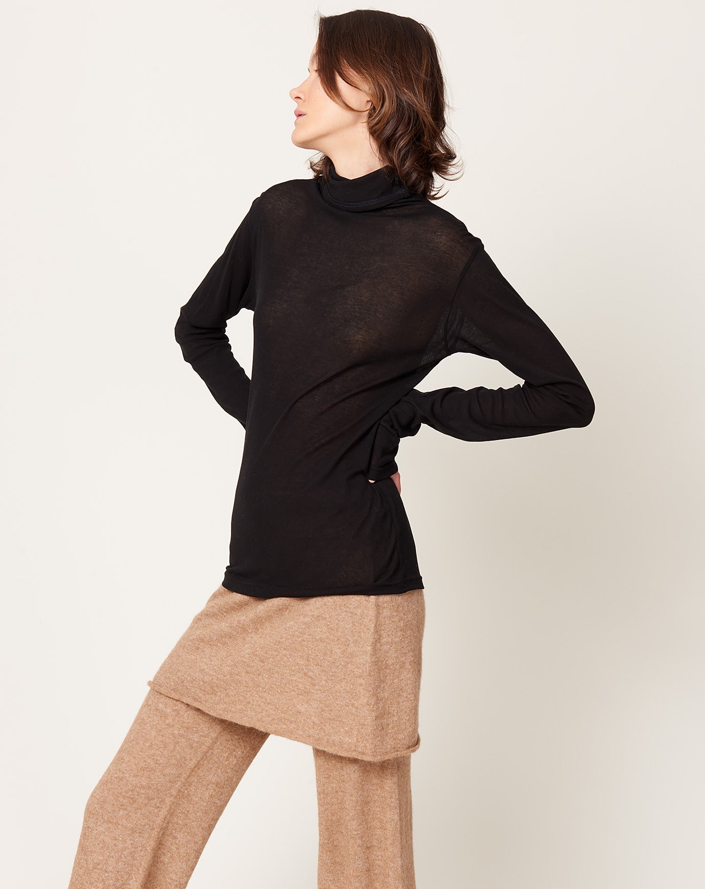 Ichi Antiquités Rib Jersey Turtleneck in Black