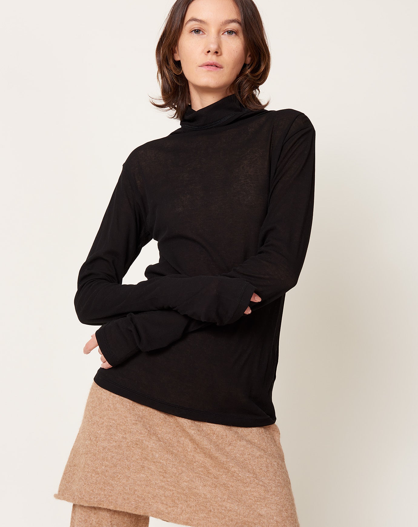 Ichi Antiquités Rib Jersey Turtleneck in Black