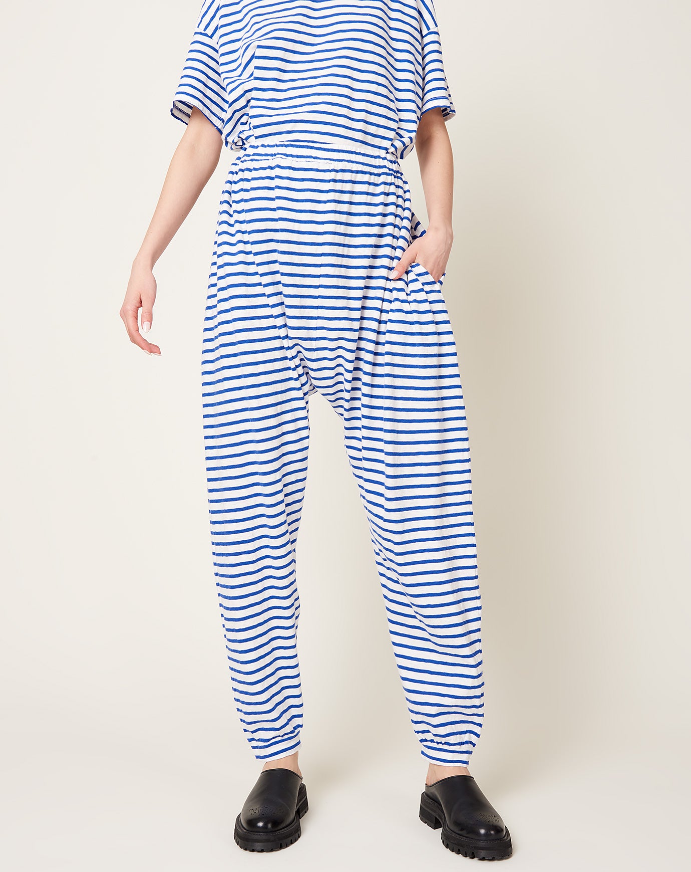 Ichi Antiquités Stripe Pants in White & Royal Blue