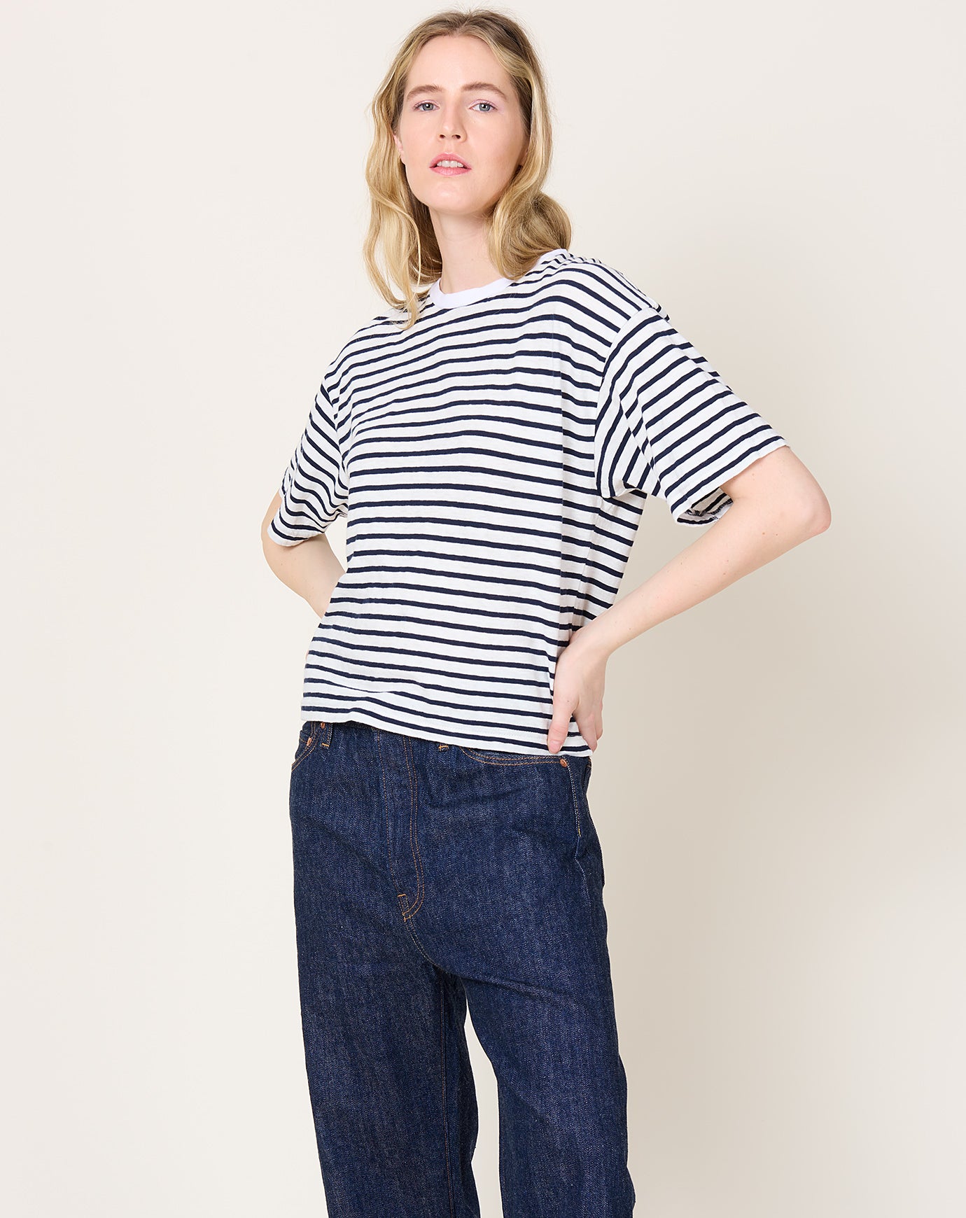 Ichi Antiquités Striped T-Shirt in White & Navy