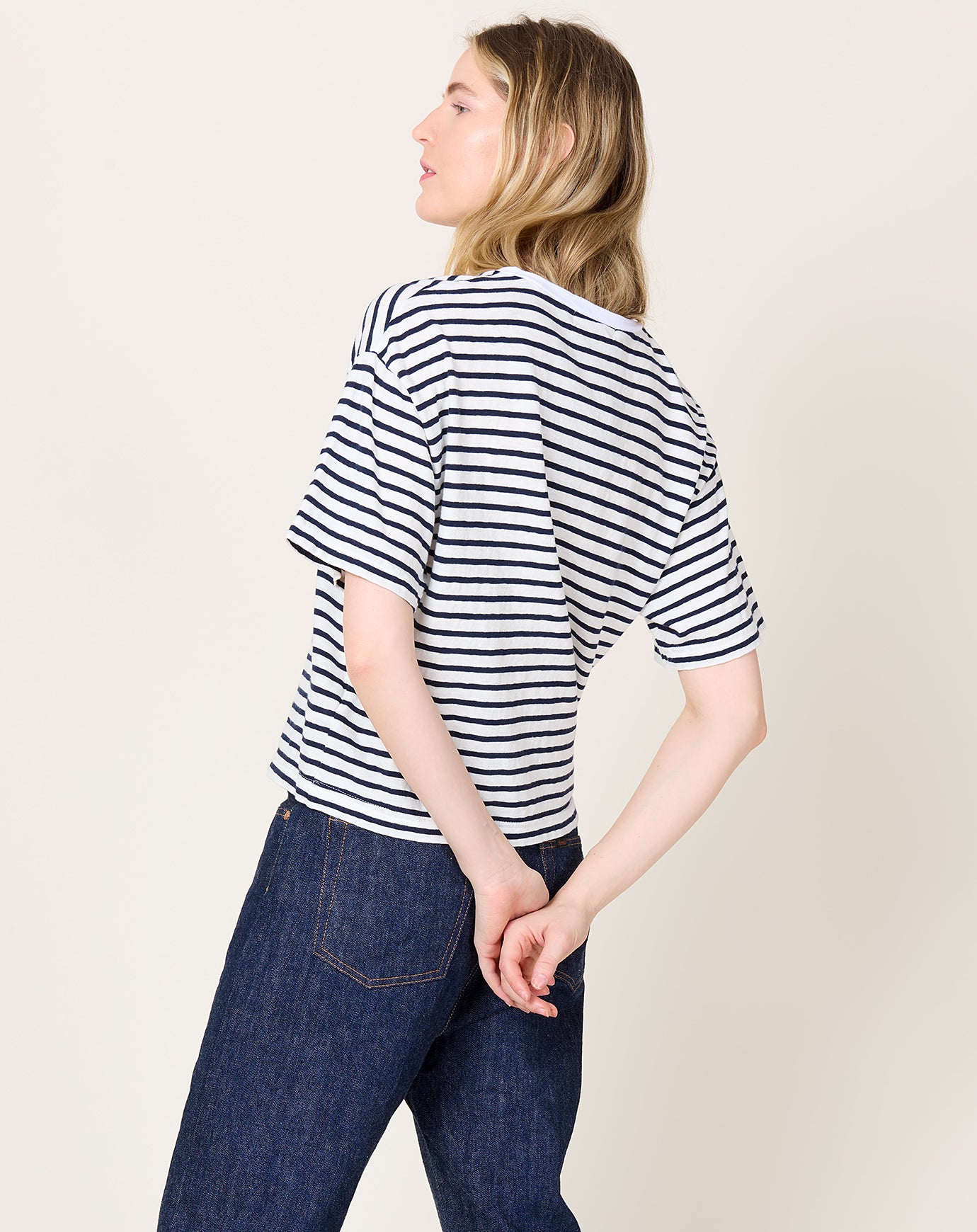 Ichi Antiquités Striped T-Shirt in White & Navy