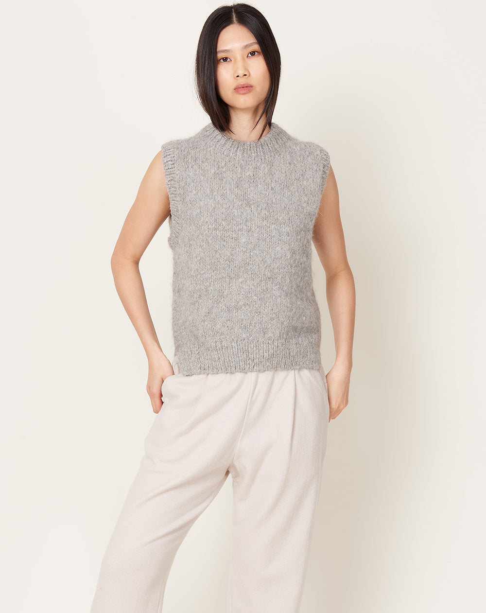 Ichi Antiquités Japan Whole Garment Pullover Knit in Red Cotton Linen