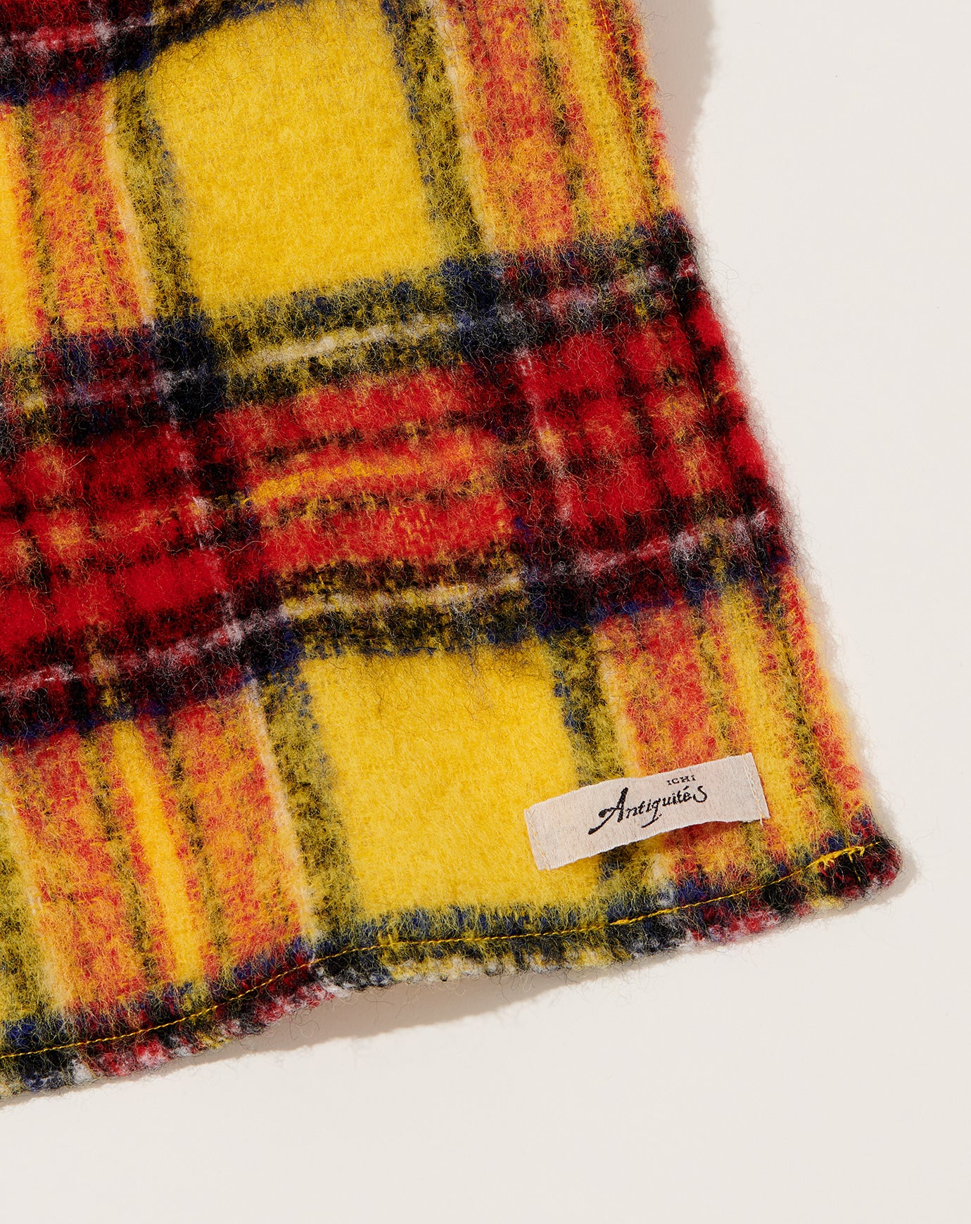 Ichi Antiquités Tartan Wool Shaggy Stole in Yellow