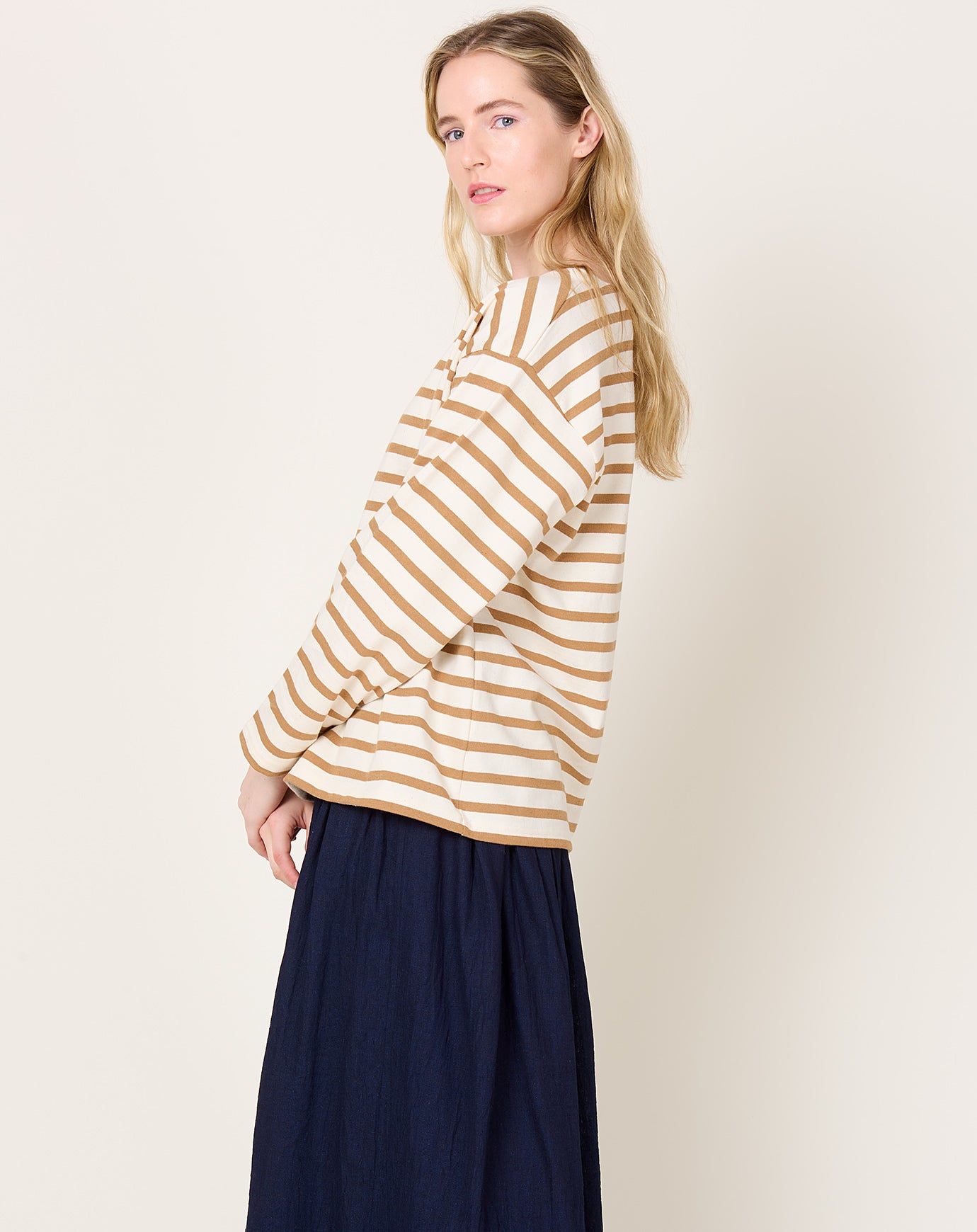 Ichi Antiquités UNDYED Stripes Pullover in Natural & Camel