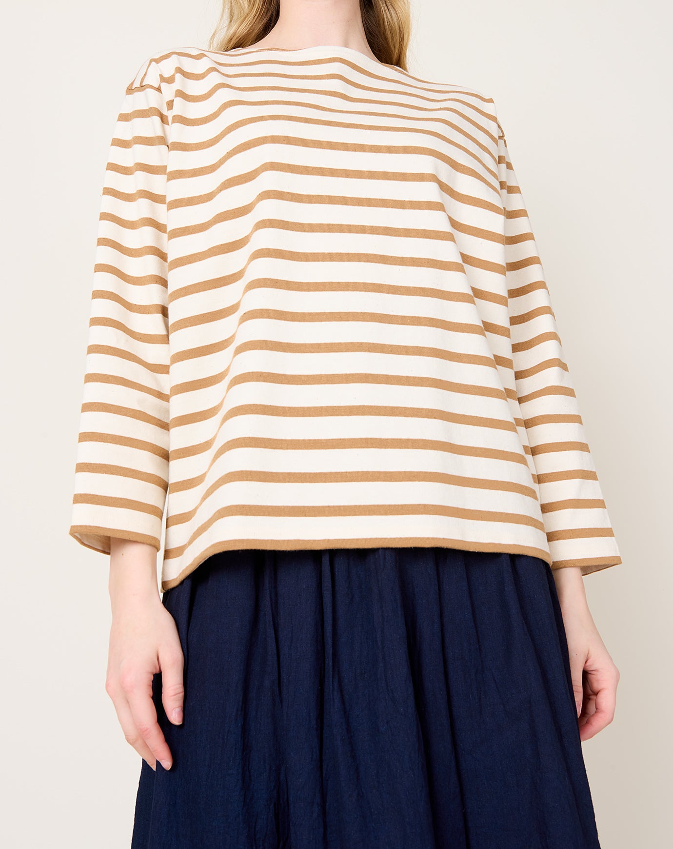 Ichi Antiquités UNDYED Stripes Pullover in Natural & Camel