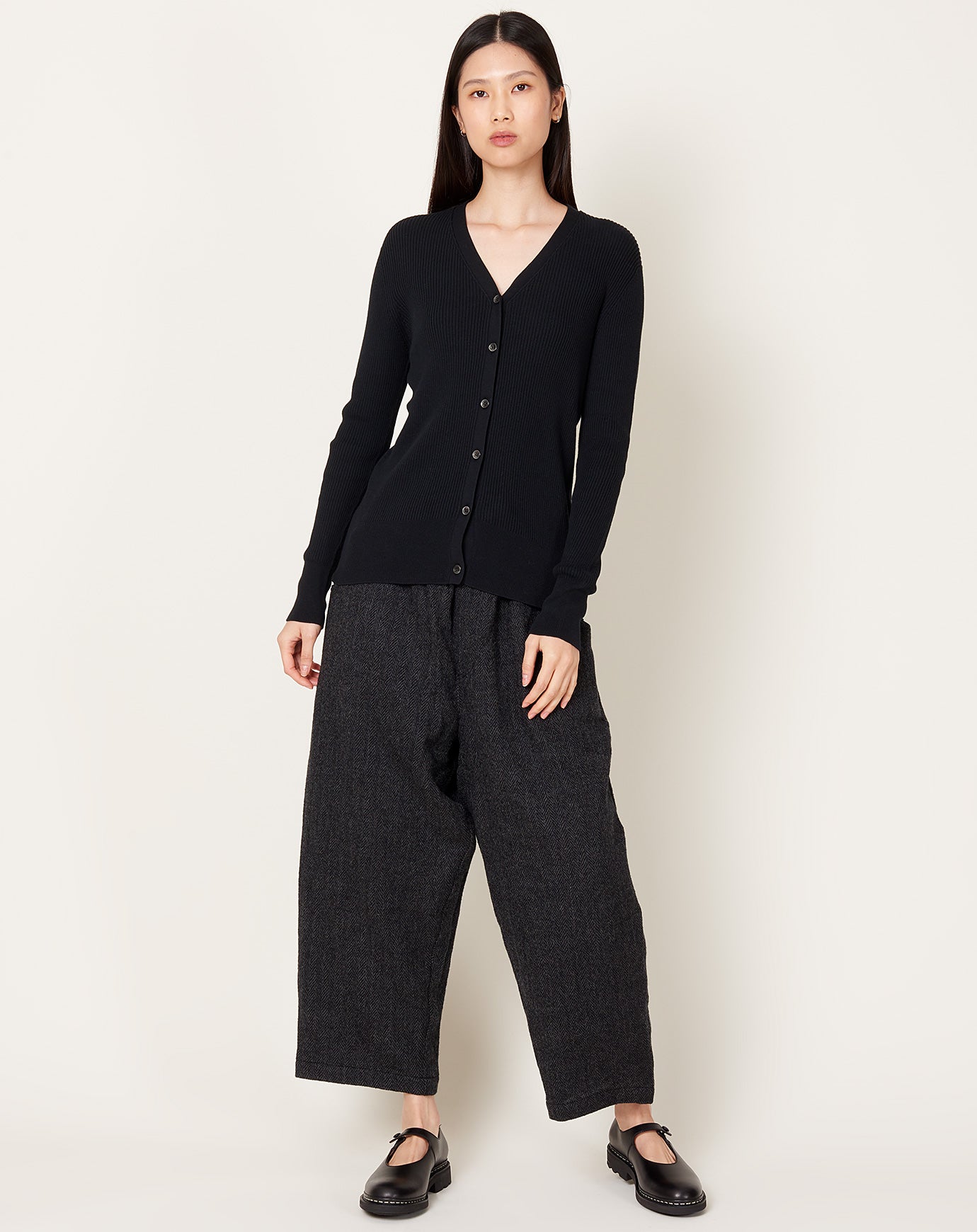 Ichi Antiquités Whole Garment Rib Cardigan in Black