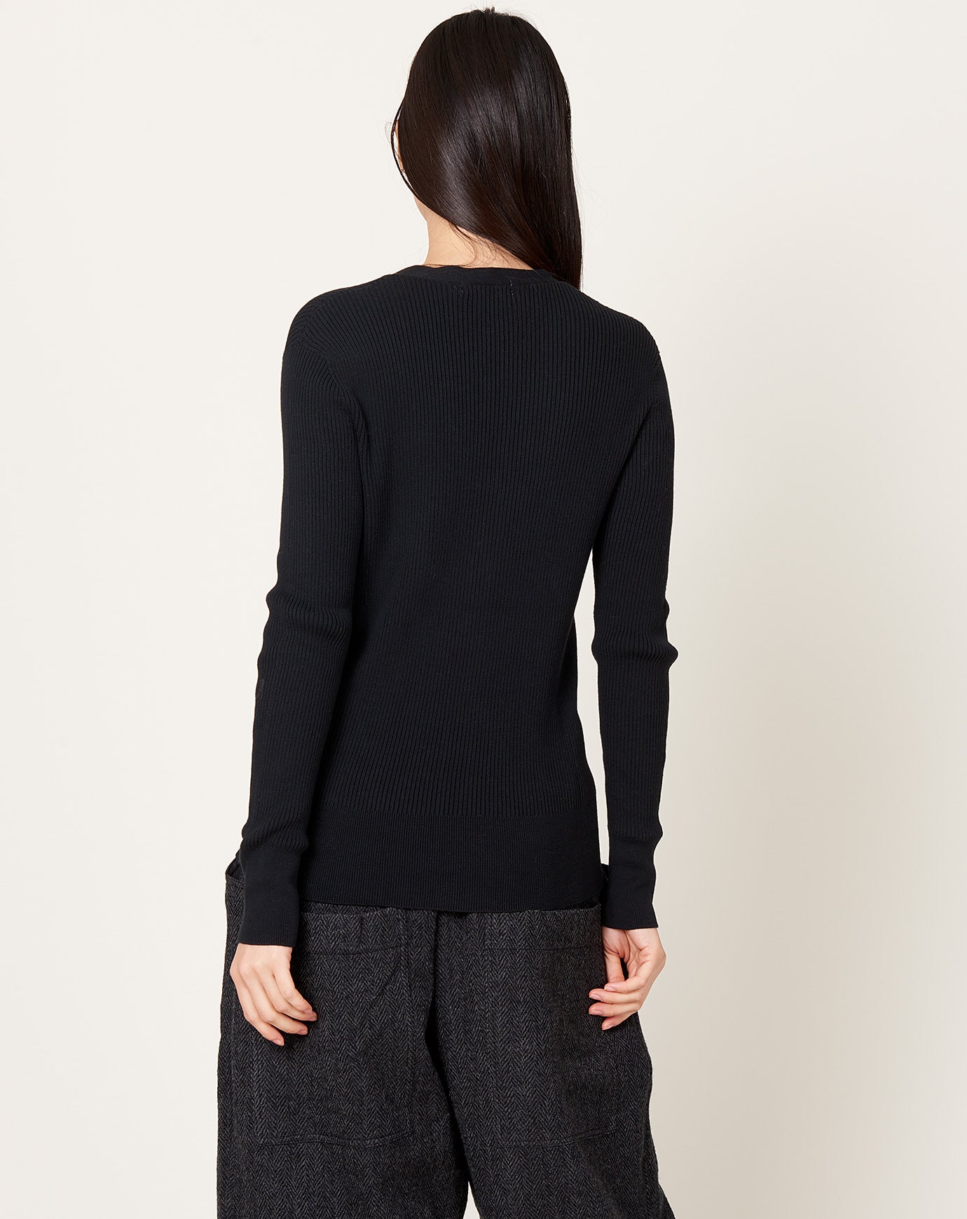 Ichi Antiquités Whole Garment Rib Cardigan in Black