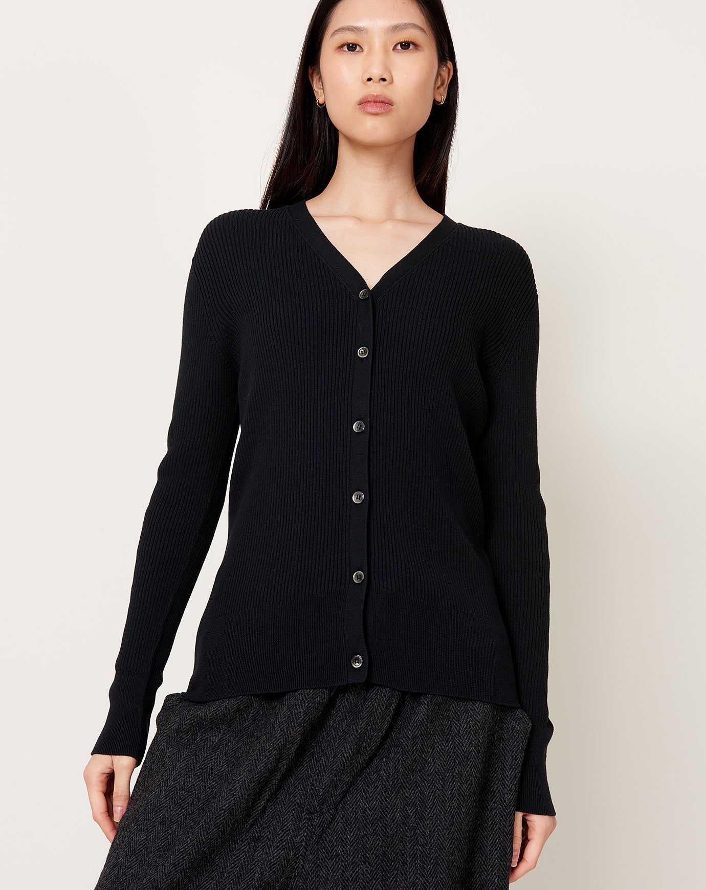 Ichi Antiquités Whole Garment Rib Cardigan in Black