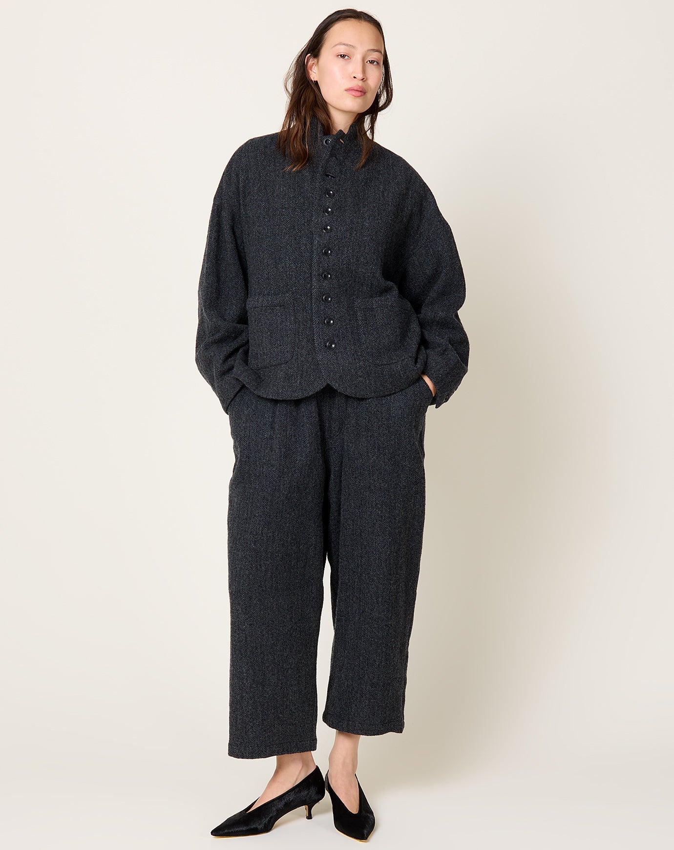 Ichi Antiquités Wool Herringbone Jacket in Black