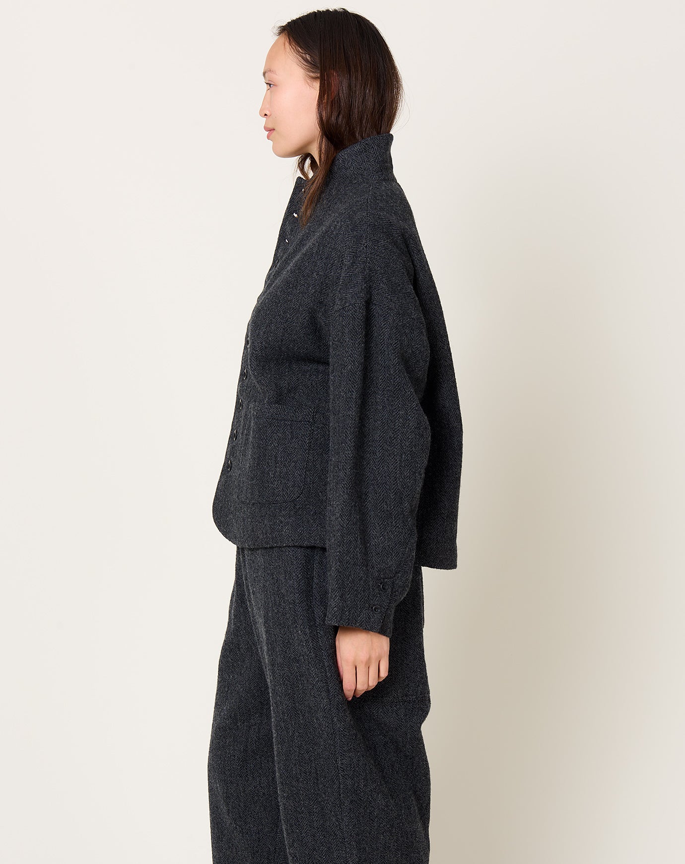 Ichi Antiquités Wool Herringbone Jacket in Black