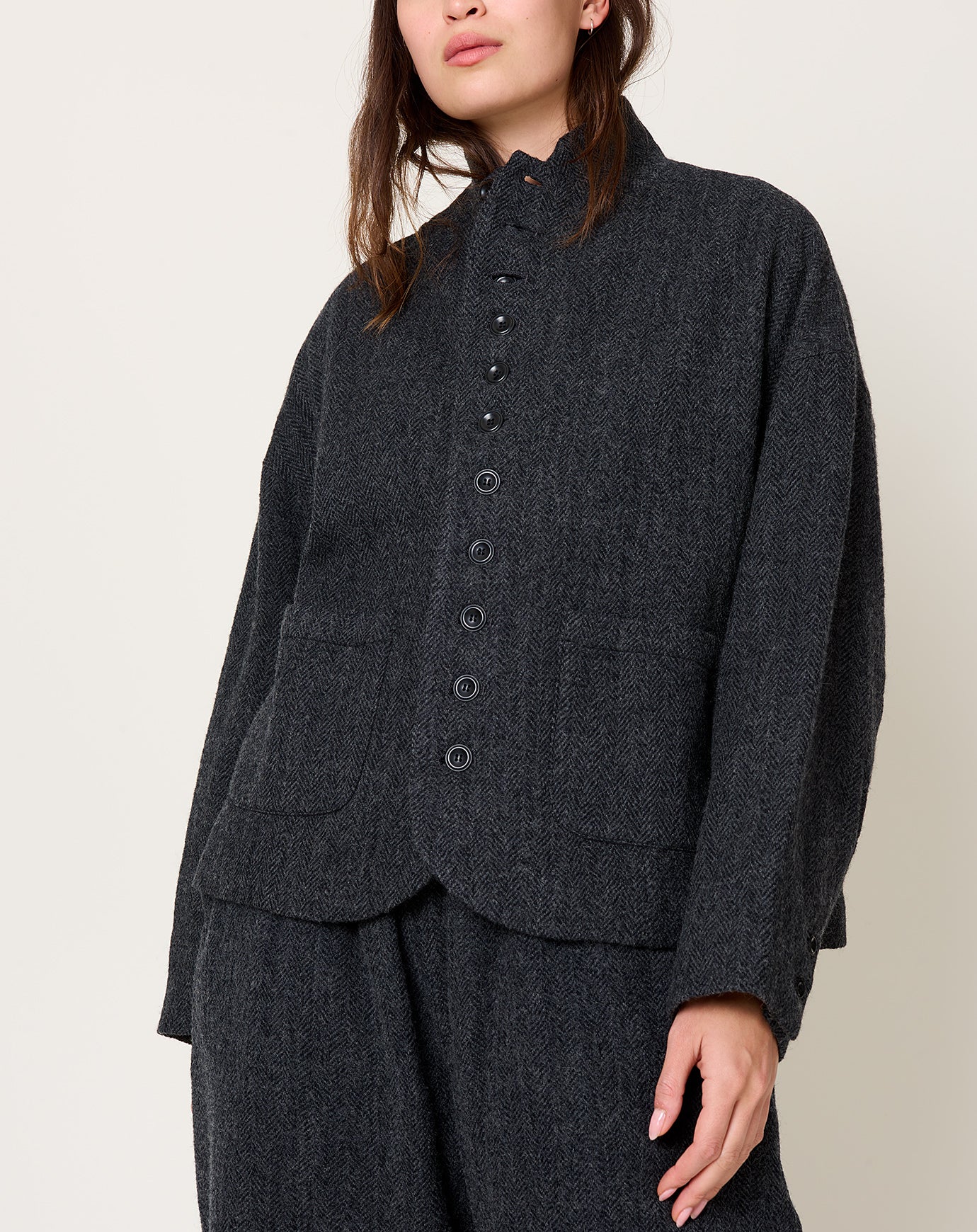Ichi Antiquités Wool Herringbone Jacket in Black