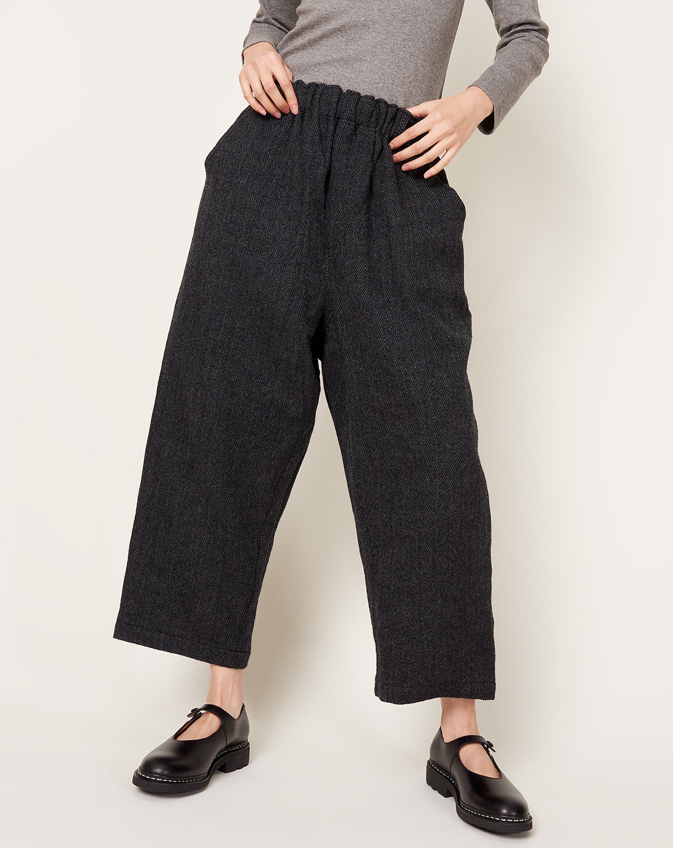 Ichi Antiquités Wool Herringbone Pants in Black