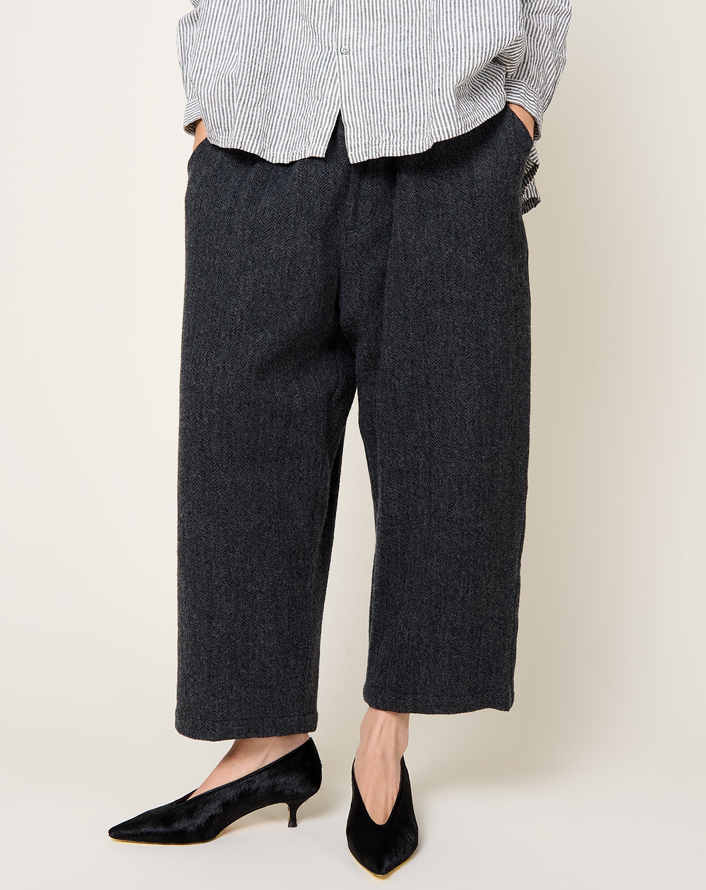 Ichi Antiquités Wool Herringbone Pants in Black