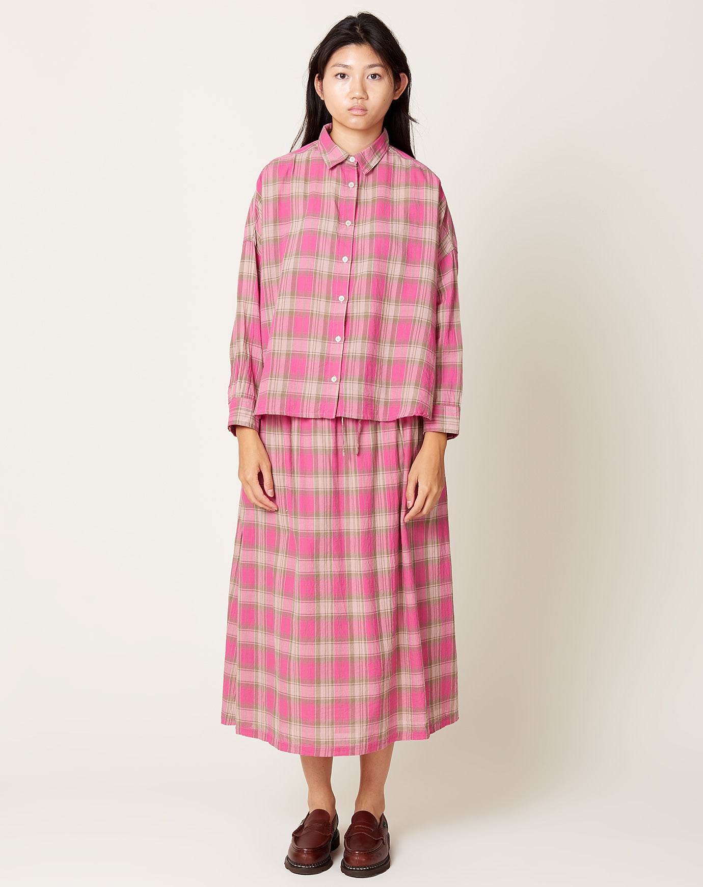 Ichi Madras Check Skirt in Pink