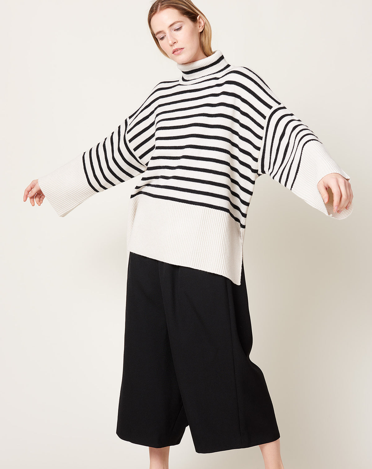 Striped Turtleneck Sweater in White and Black | Ichi | Covet + Lou ...