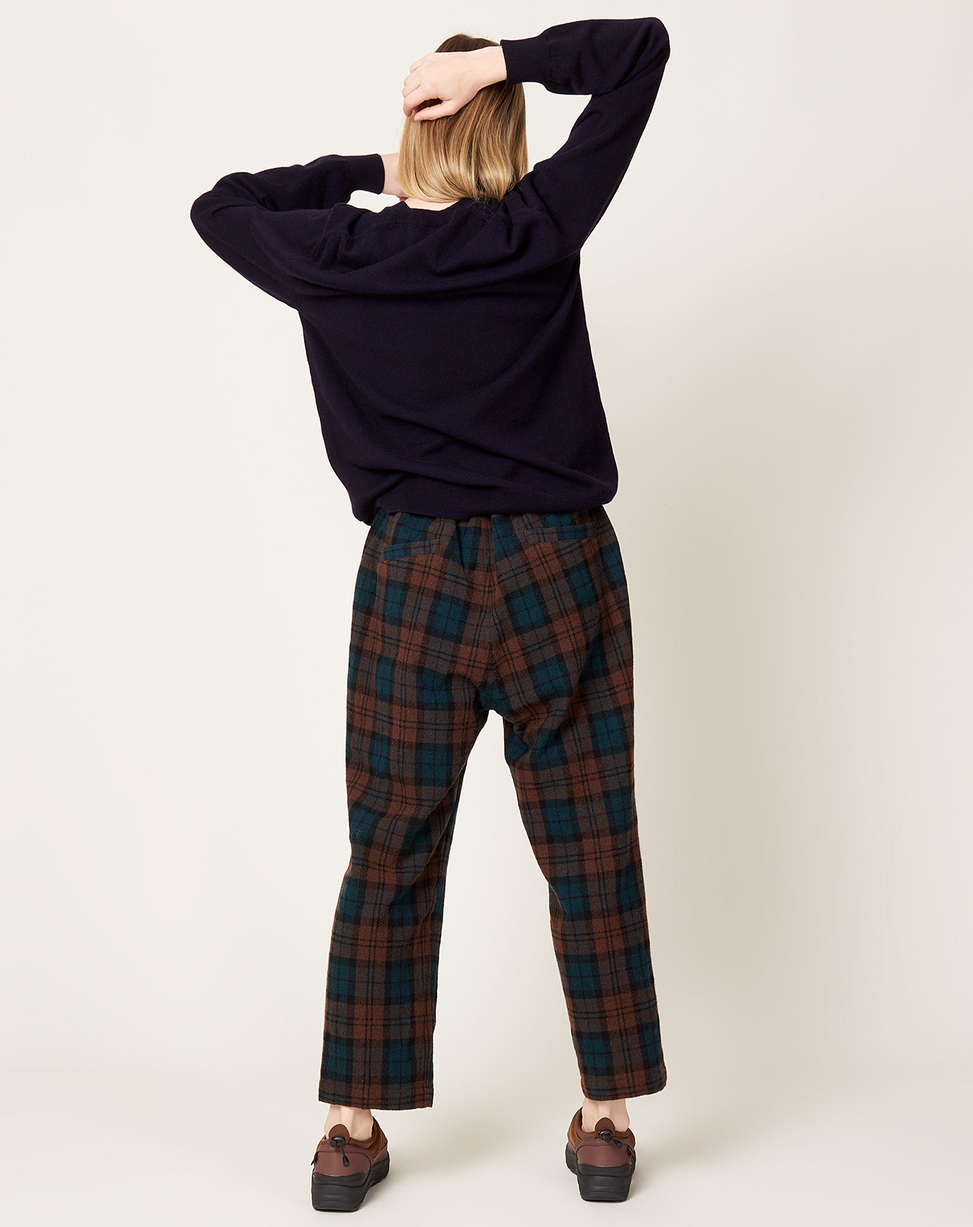 Ichi Wool Plaid Pant in Brown and Green