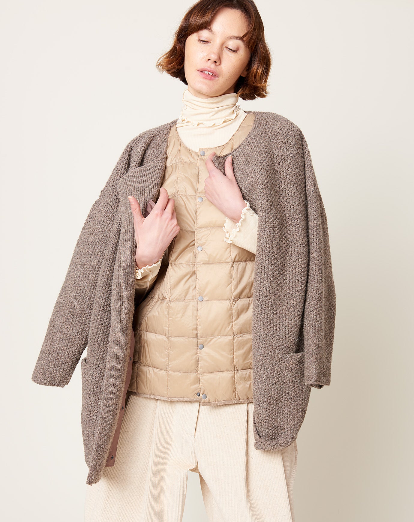 Ichi Cardigan with Removable Vest in Mocha and Beige
