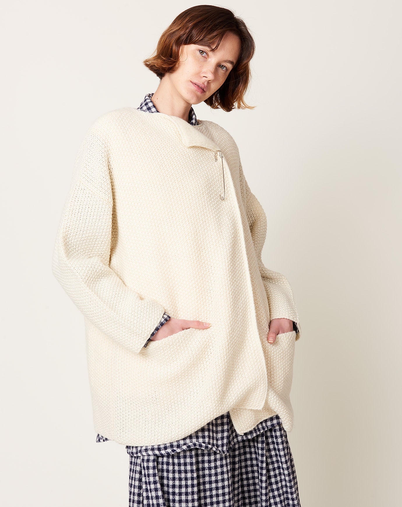 Ichi Cardigan with Removable Vest in Natural and White