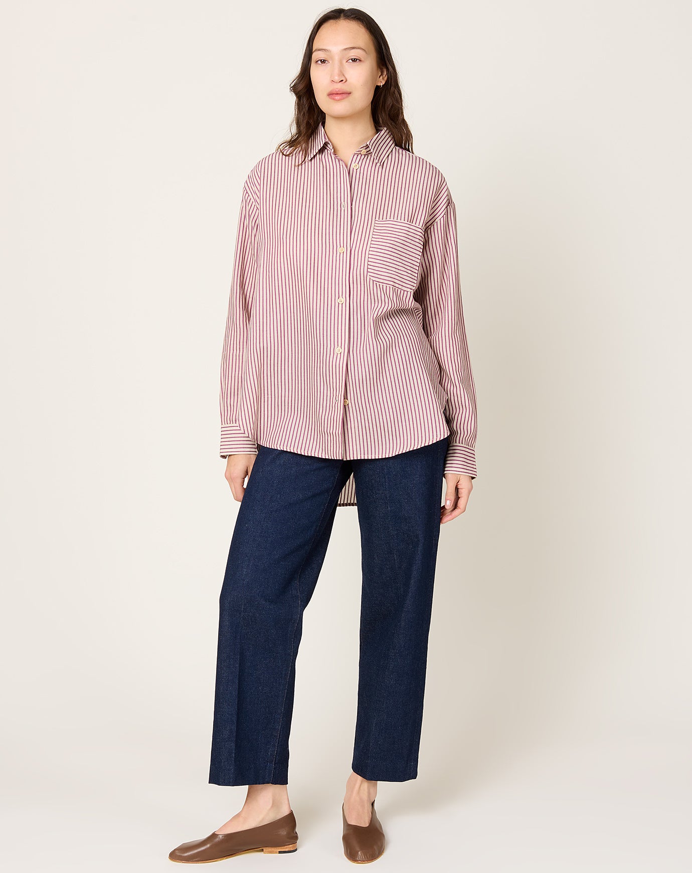 Jamie Haller Stripe Essential Shirt in Burgundy & Natural