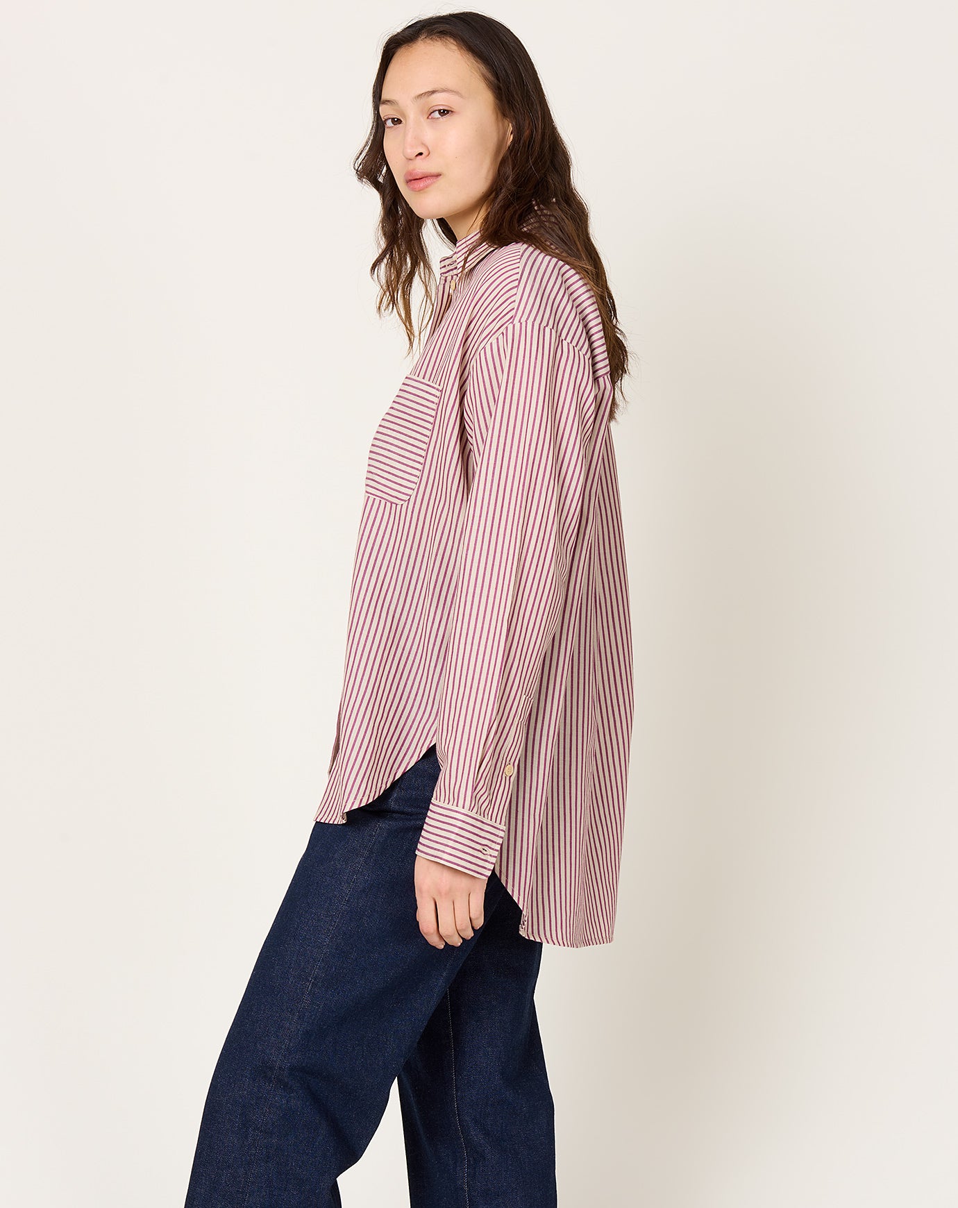 Jamie Haller Stripe Essential Shirt in Burgundy & Natural