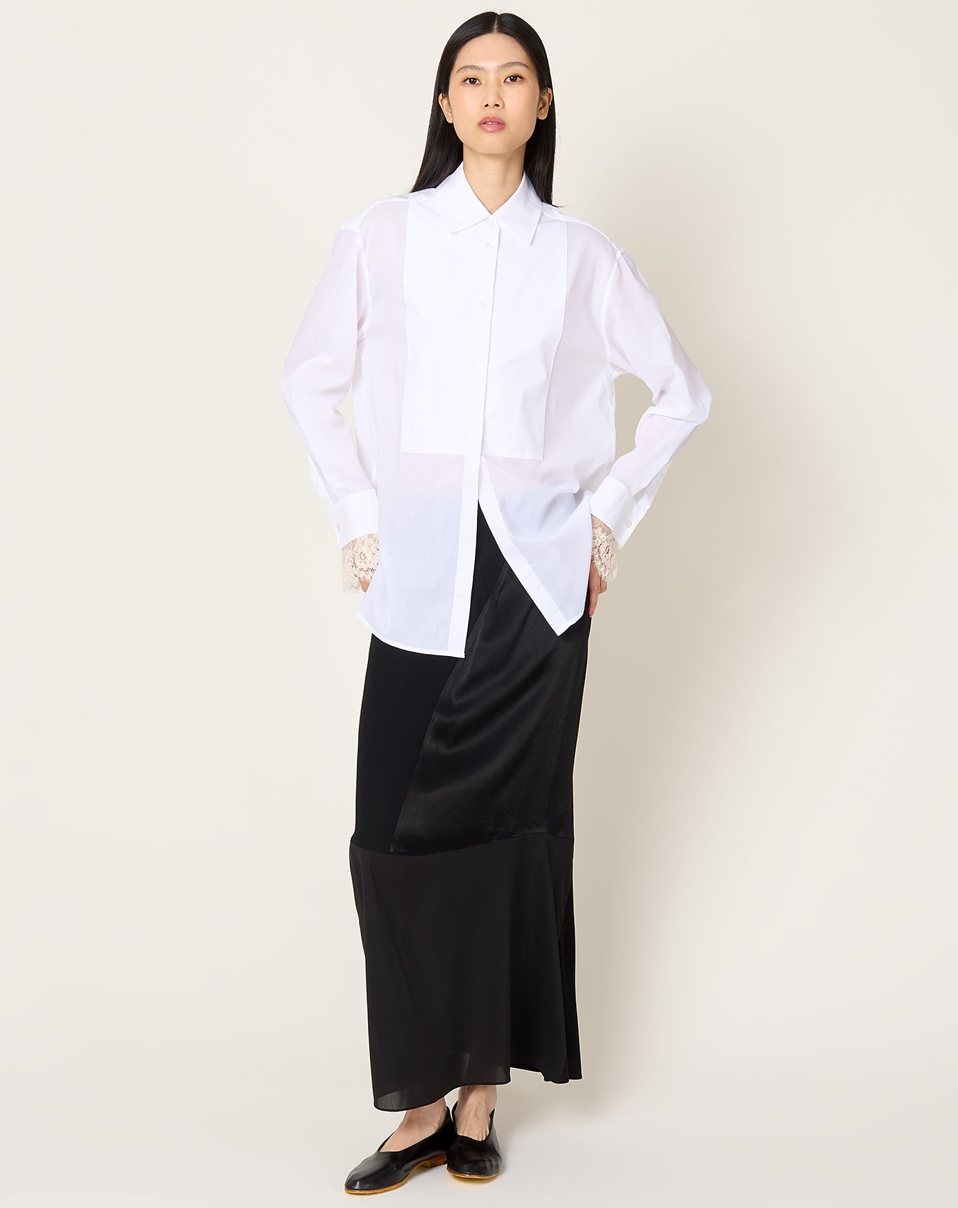 Kallmeyer Chloé Bib Button Down in Ivory Voile & Lace