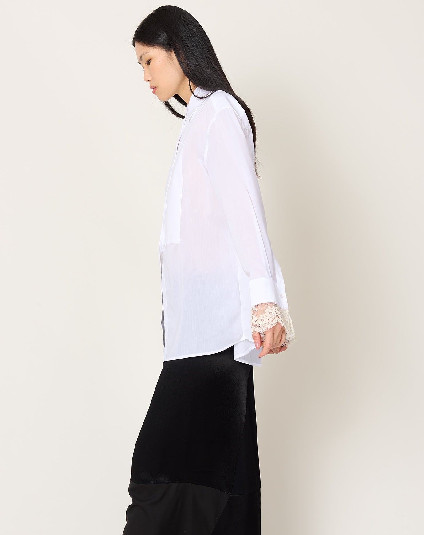 Kallmeyer Chloé Bib Button Down in Ivory Voile & Lace
