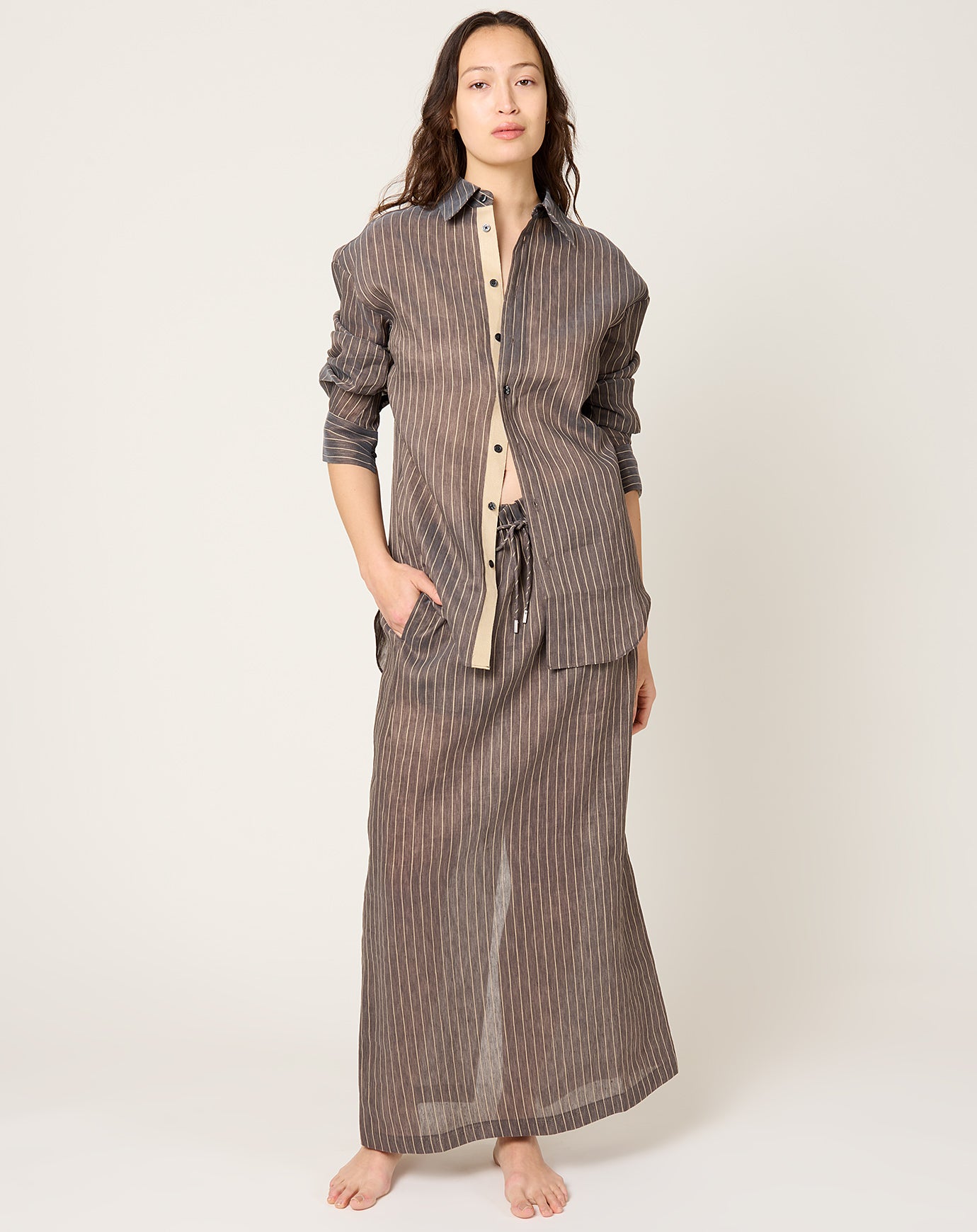 Kallmeyer Dani Button Down in Linen Stripe