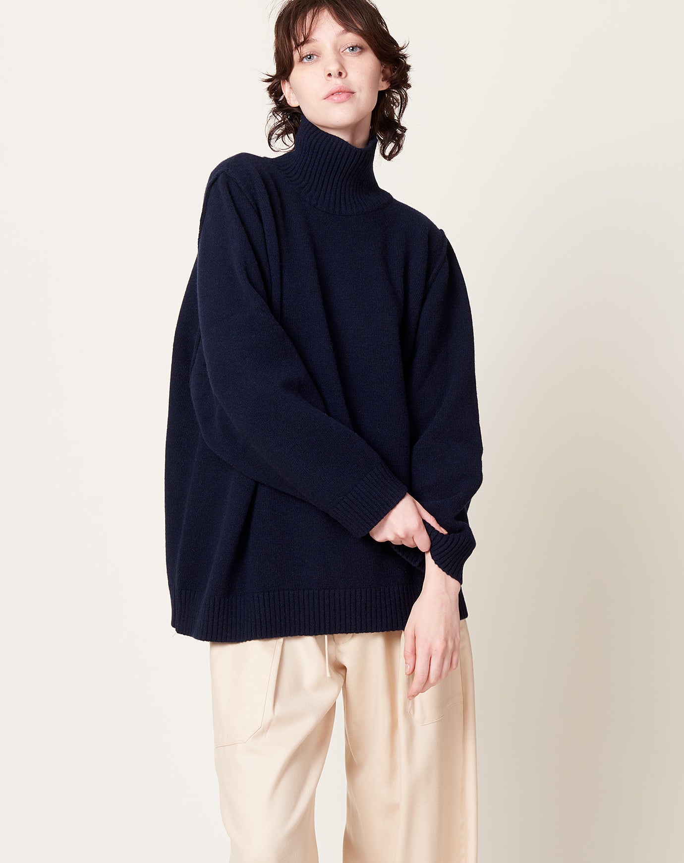 Kallmeyer Funnel Neck Pullover in Navy